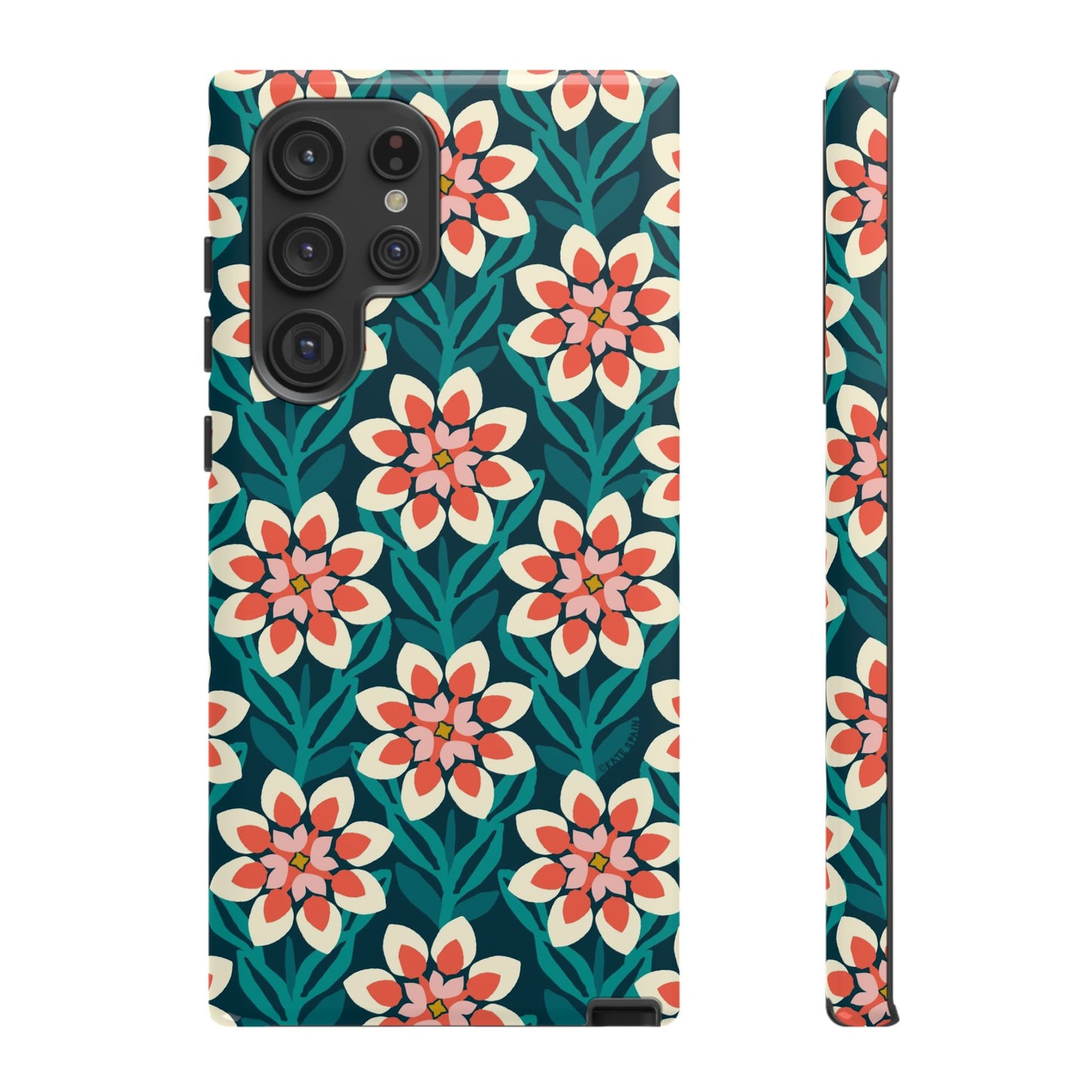 Modern Dahlia Samsung Case - Teal Coral Allover Pattern