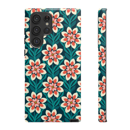 Modern Dahlia Samsung Case - Teal Coral Allover Pattern
