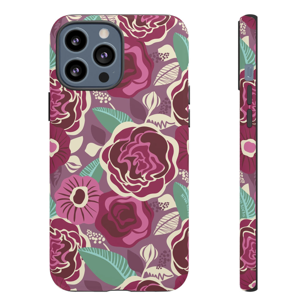 Tea Rose Burgundy Tough iPhone 13 Pro Max Case – Matte | burgundy, magenta, plum botanical rose floral print