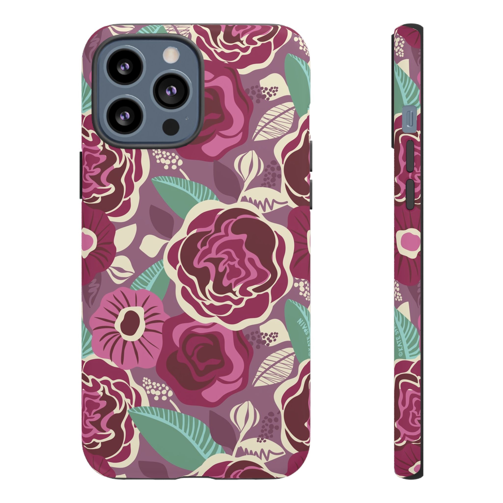 Tea Rose Burgundy Tough iPhone 13 Pro Max Case – Matte | burgundy, magenta, plum botanical rose floral print