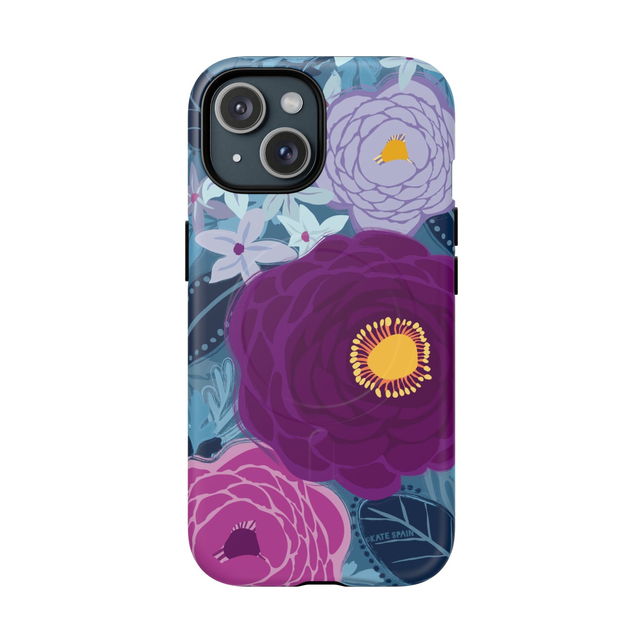 Bloomerie Violet MagSafe iPhone 15 Case – Matte | navy, purple, magenta botanical peony floral print