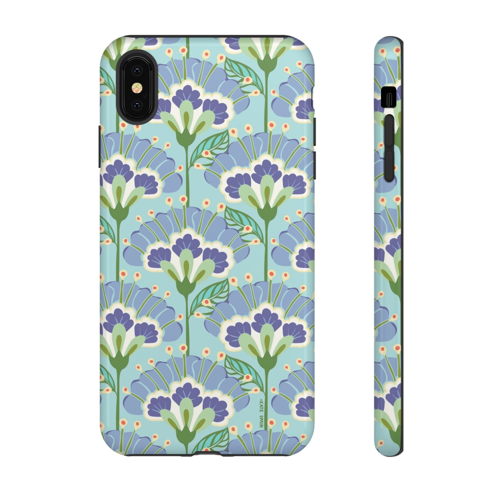 Lantern Flower Tough iPhone XS Max Case – Glossy | aqua, periwinkle, green botanical lantern floral print