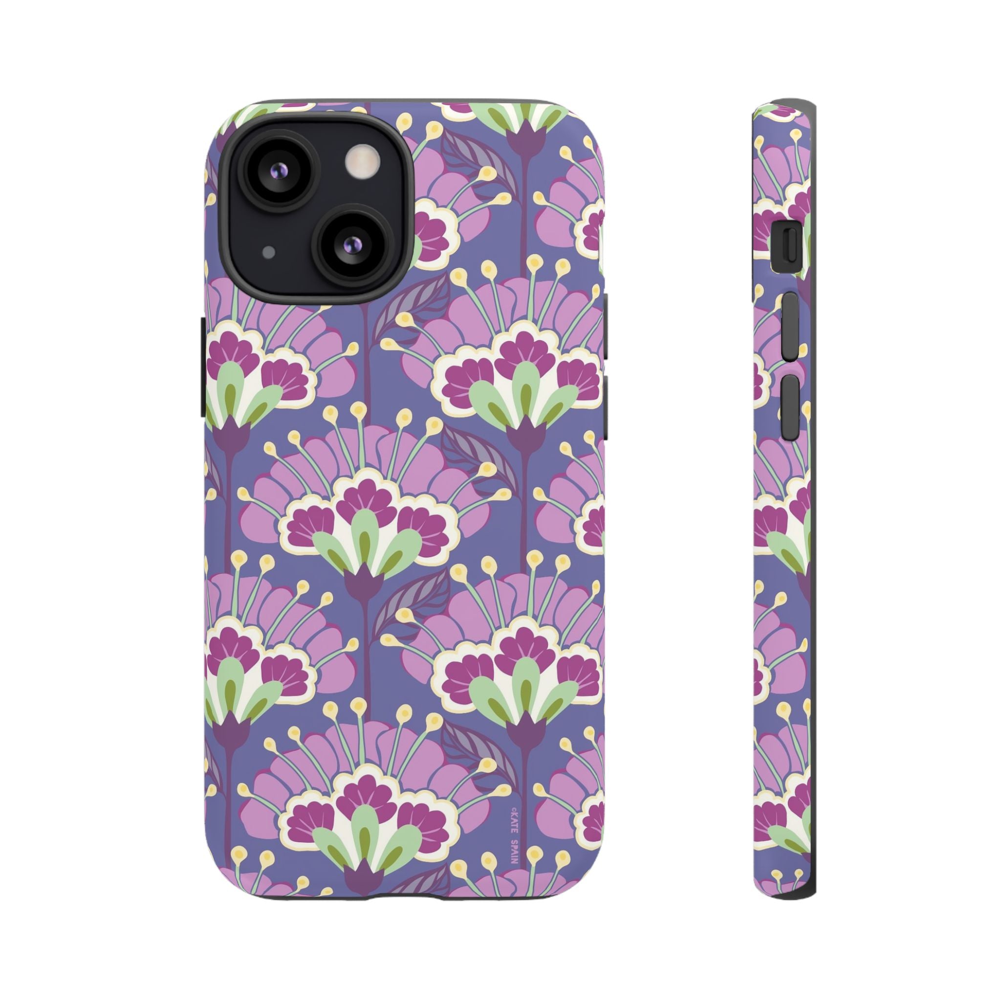 Lantern Flower Tough iPhone 13 Mini Case – Matte | periwinkle, purple, mauve, sage botanical lantern floral print