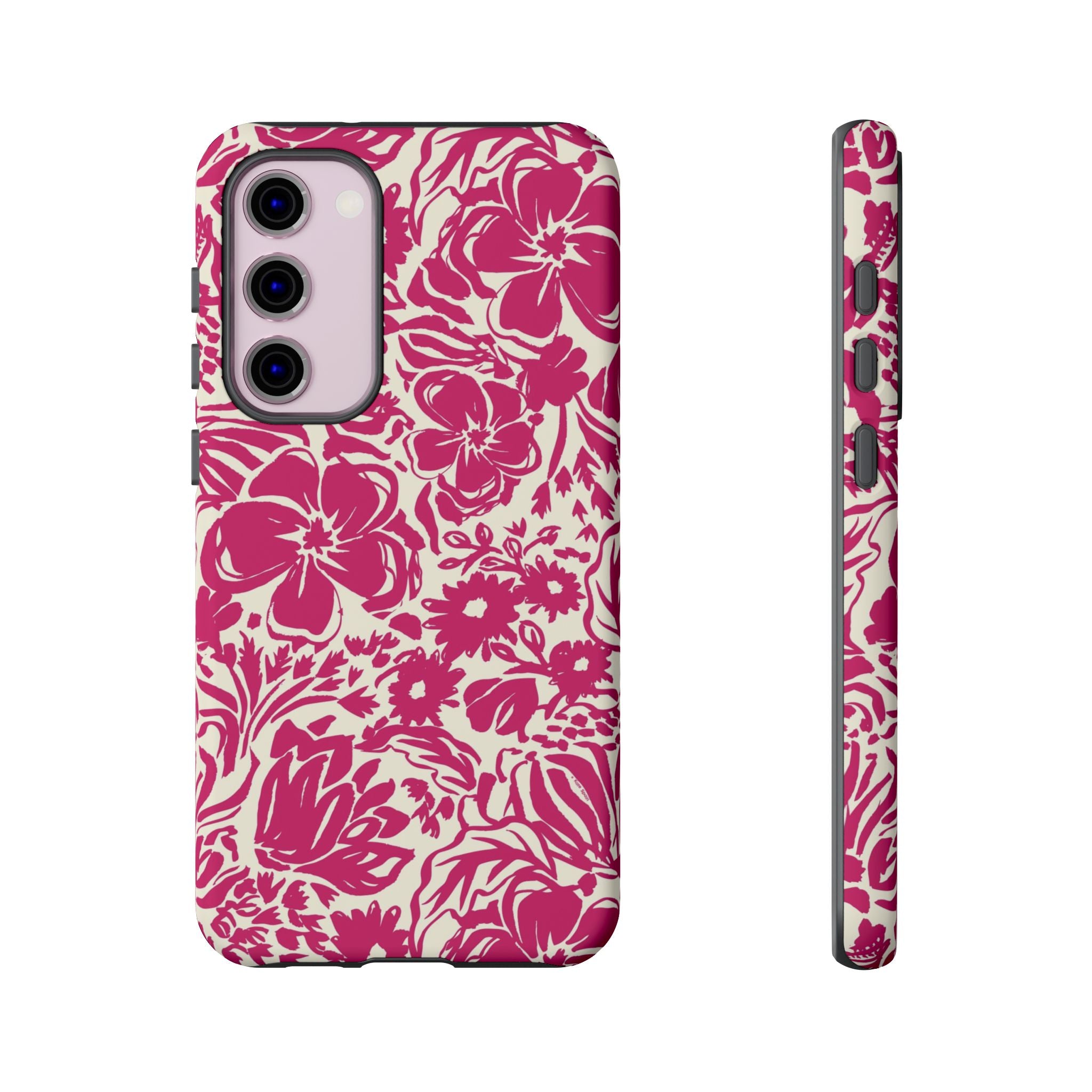 Rhapsody Bright Pink Samsung Galaxy S23 Plus Matte case — bold magenta floral print on cream by Kate Spain