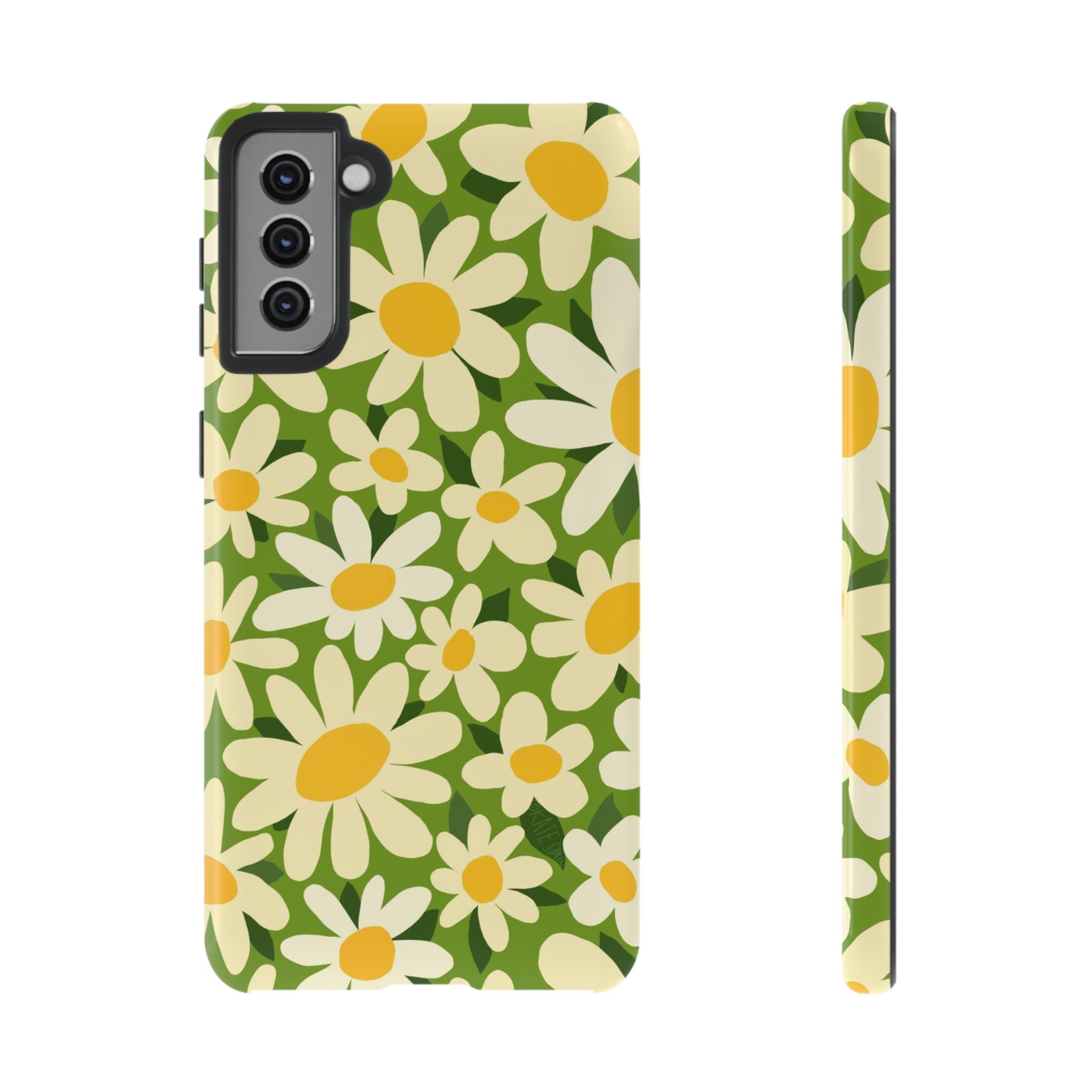 Luxury Shasta Samsung Galaxy S21 Plus Case – Glossy | green, white, yellow daisy floral print