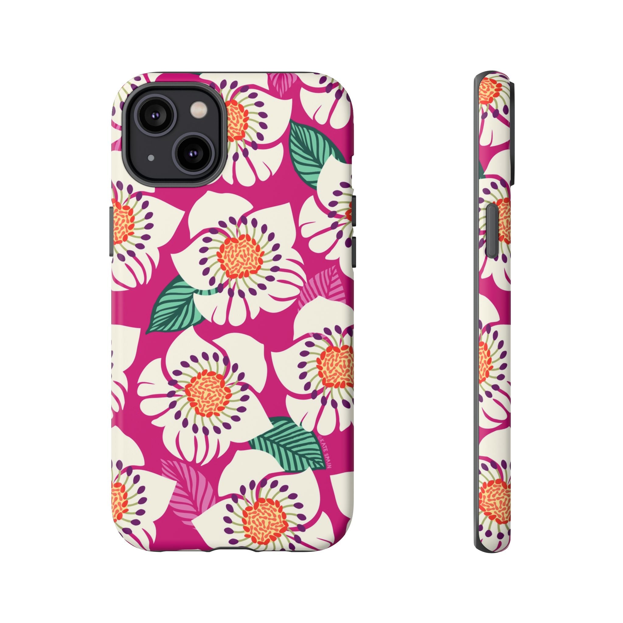 Panache Rose Tough iPhone 14 Plus Case – Matte | berry, cream white, peach anemone floral print