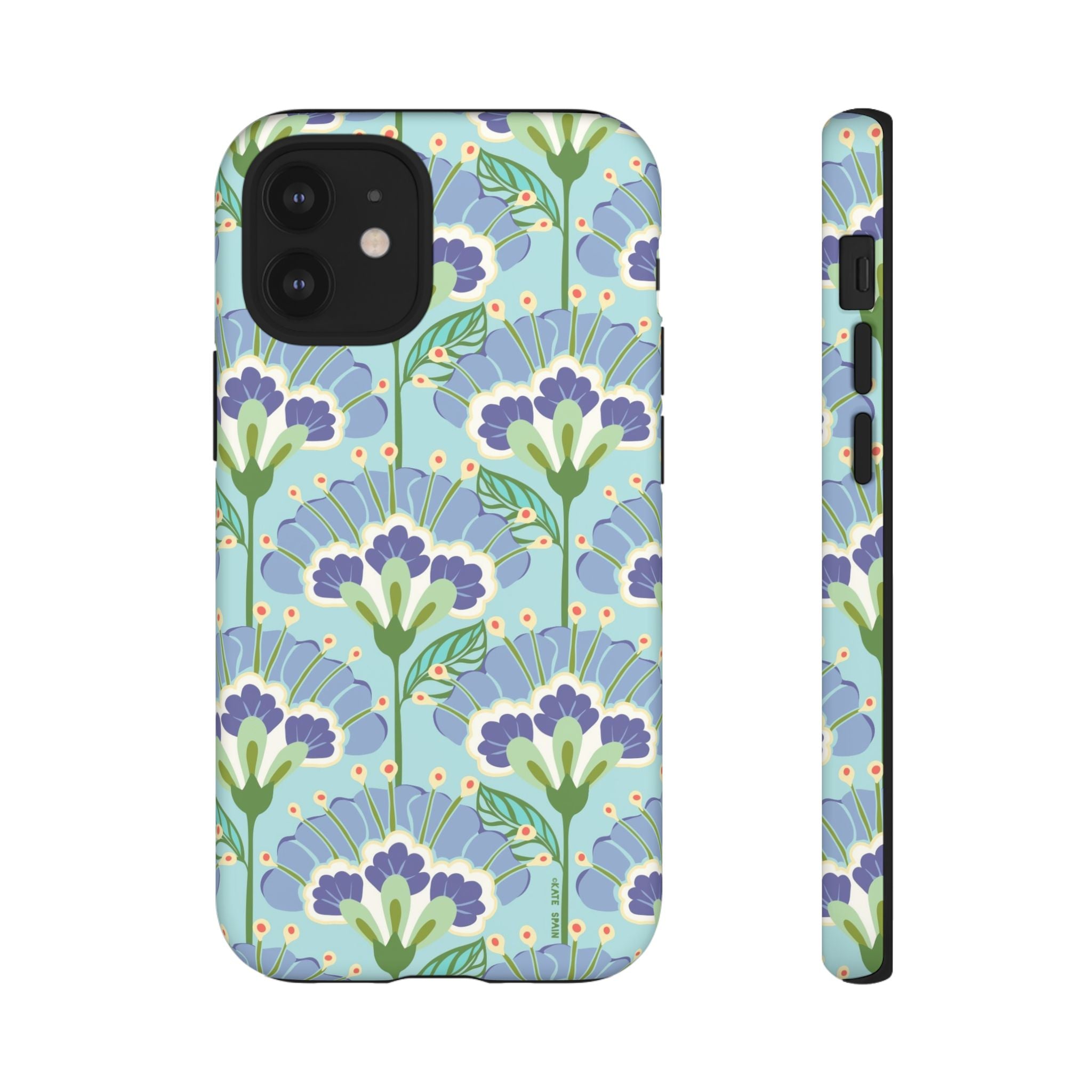 Lantern Flower Tough iPhone 12 Mini Case – Matte | aqua, periwinkle, green botanical lantern floral print