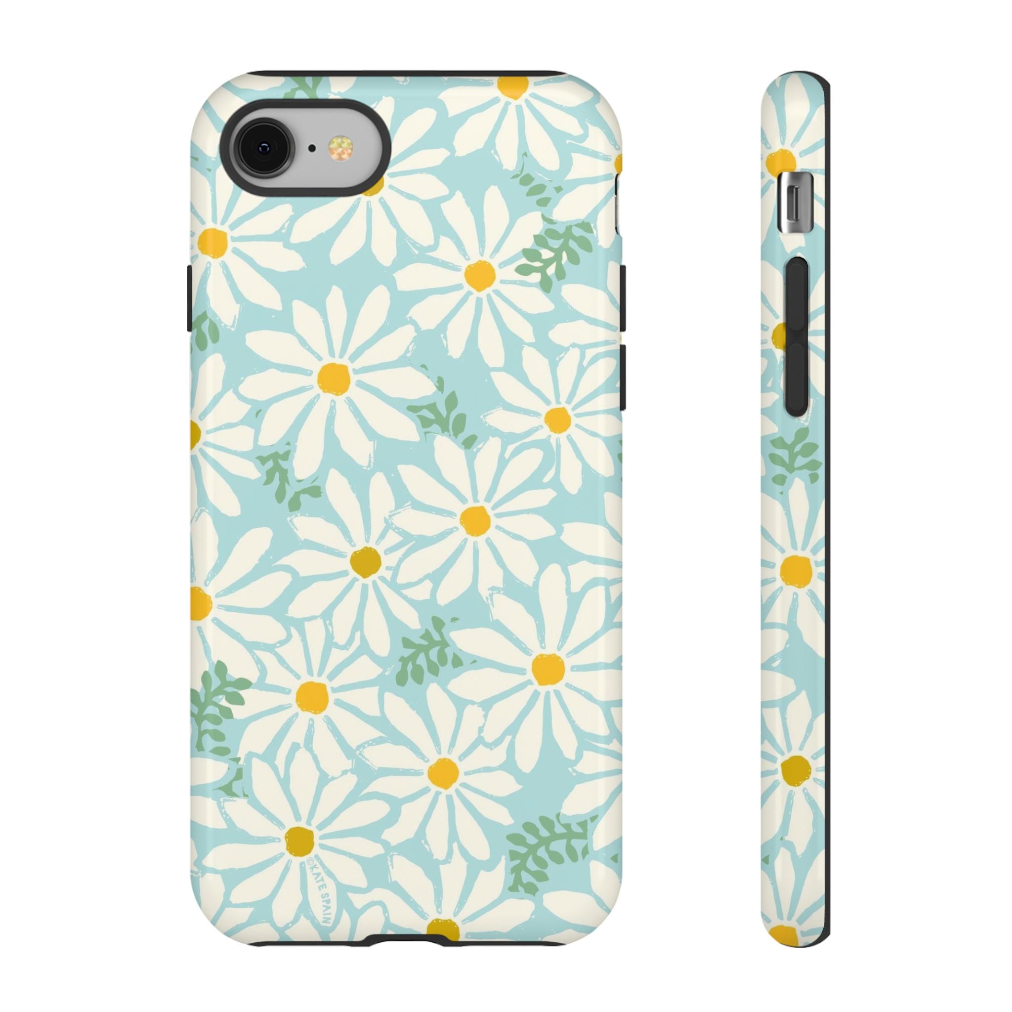 Daisies Tough iPhone 8 Case – Glossy | mint, white, yellow botanical daisy floral print