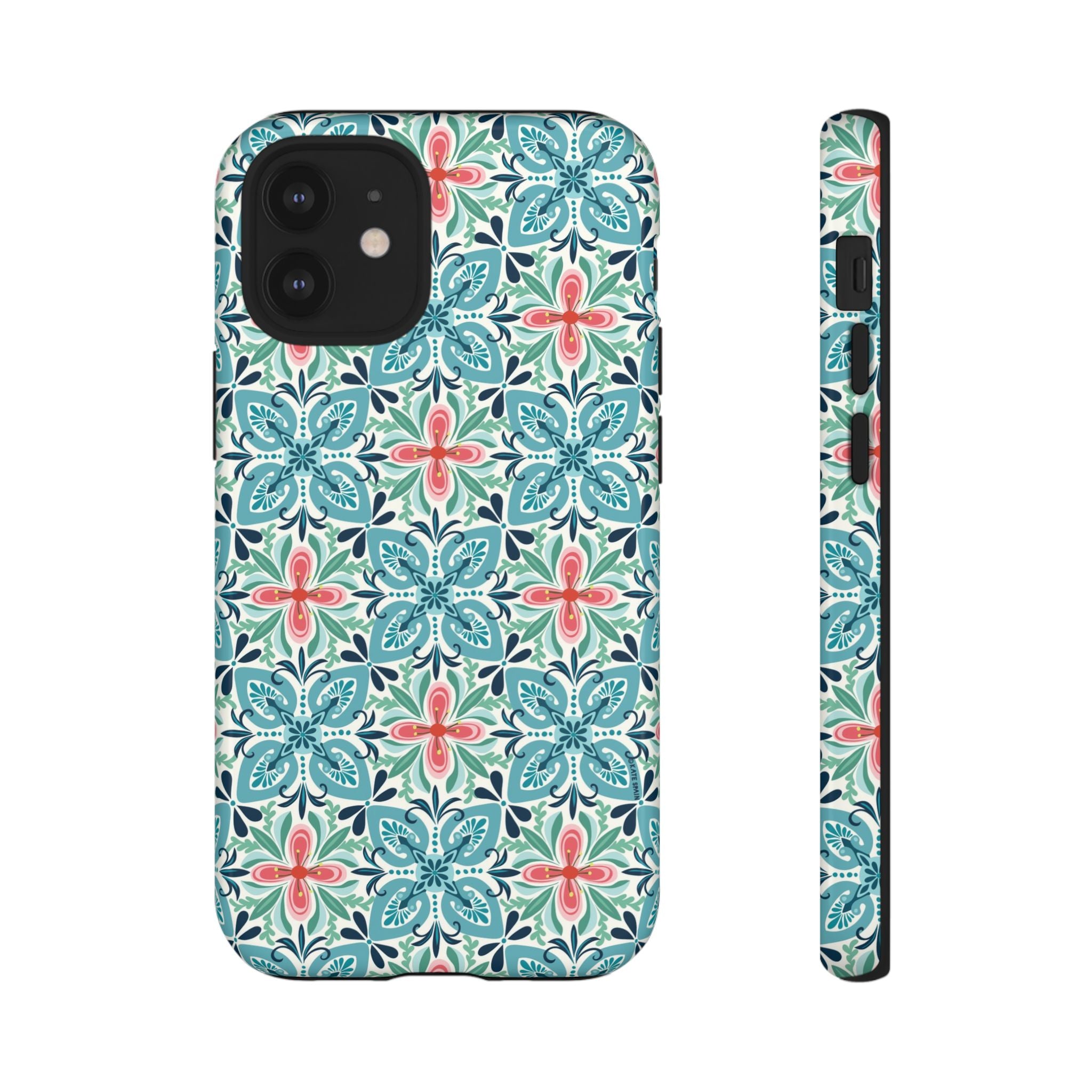 Stonecrop Tough iPhone 12 Mini Case – Glossy | sage, cream, blush botanical succulent print