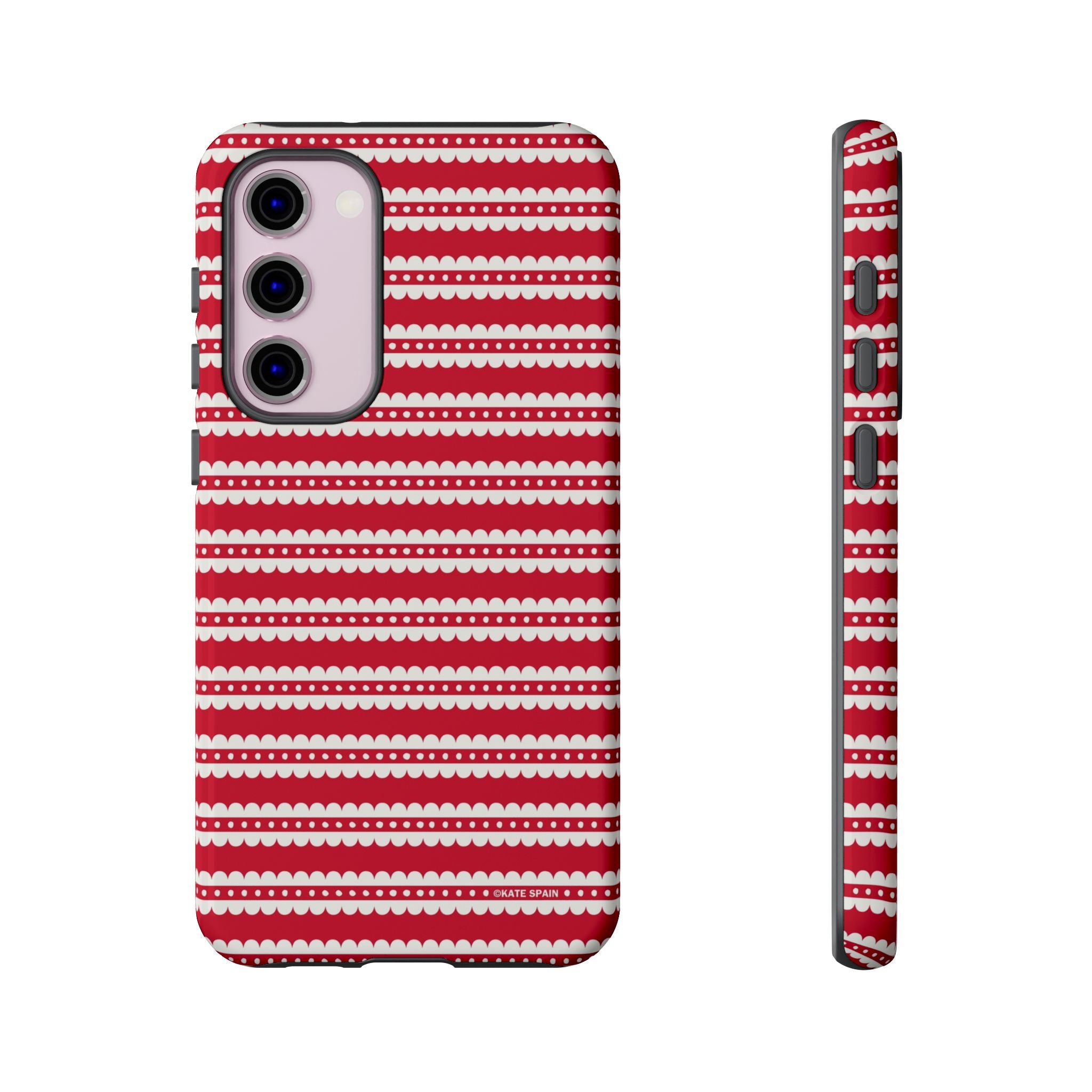 Candy Cane Stripe Samsung Galaxy S23 Plus Case – Glossy | red, cream scalloped candy cane stripe print