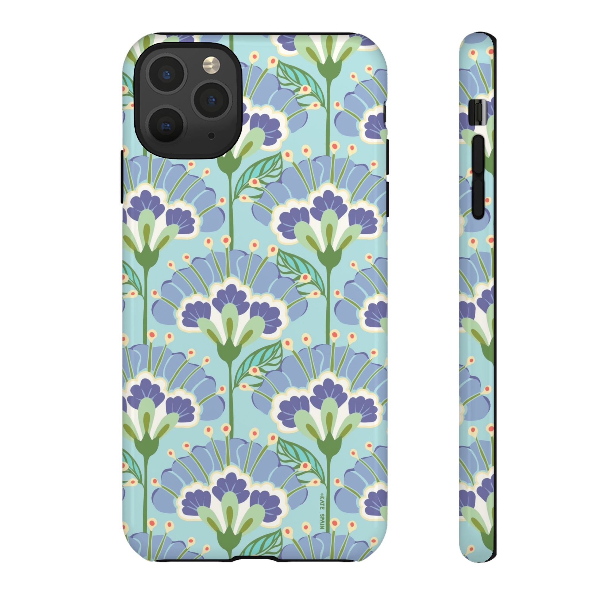 Lantern Flower Tough iPhone 11 Pro Max Case – Glossy | aqua, periwinkle, green botanical lantern floral print