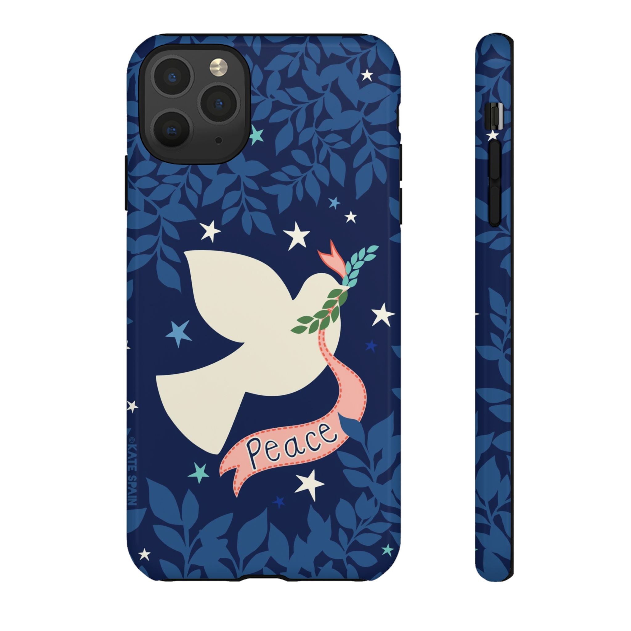 Peace Tough iPhone 11 Pro Max Case – Glossy | navy, cream peace dove, stars, botanical print