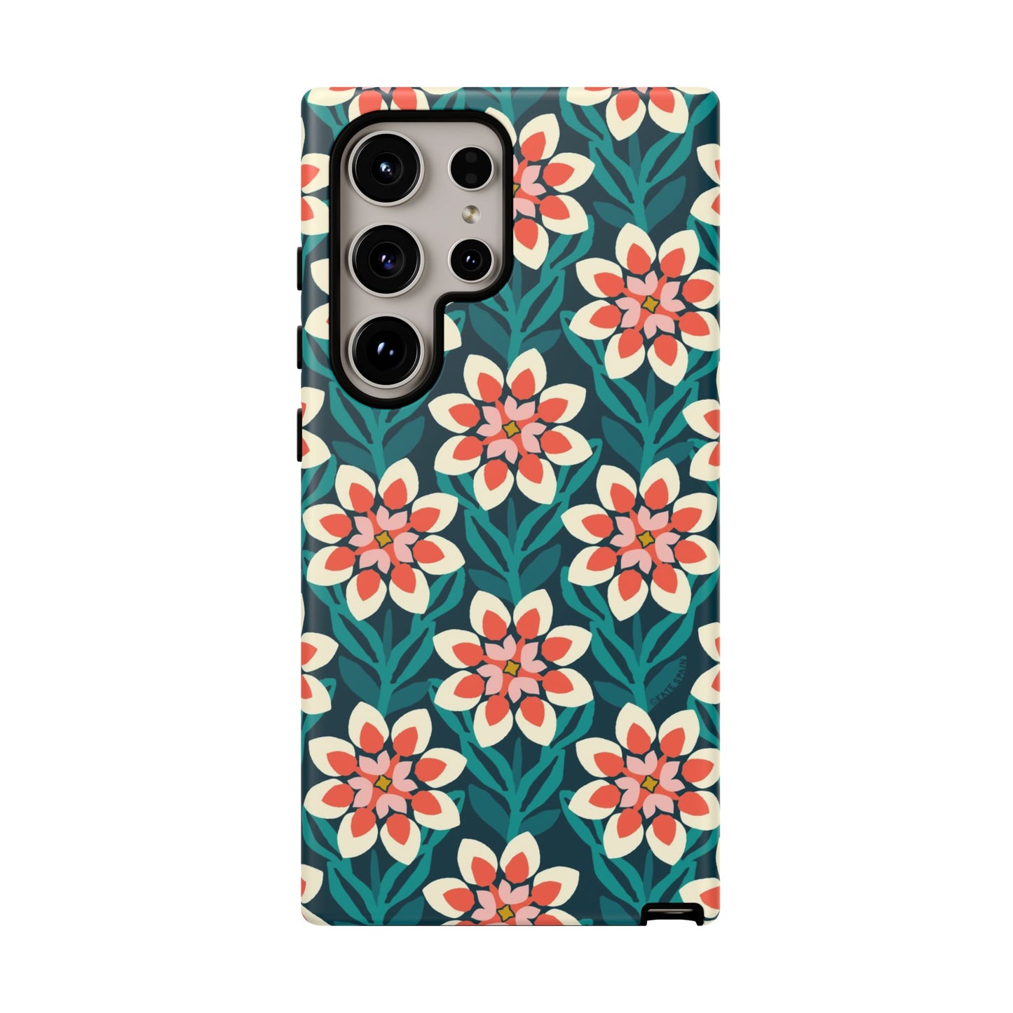 Modern Dahlia Samsung Case - Teal Coral Allover Pattern
