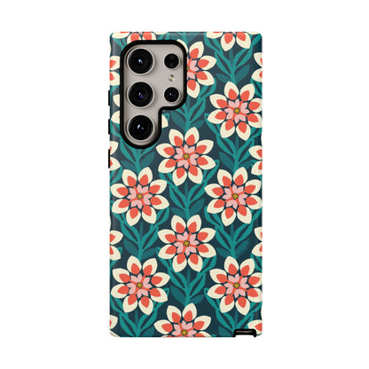 Modern Dahlia Samsung Case - Teal Coral Allover Pattern