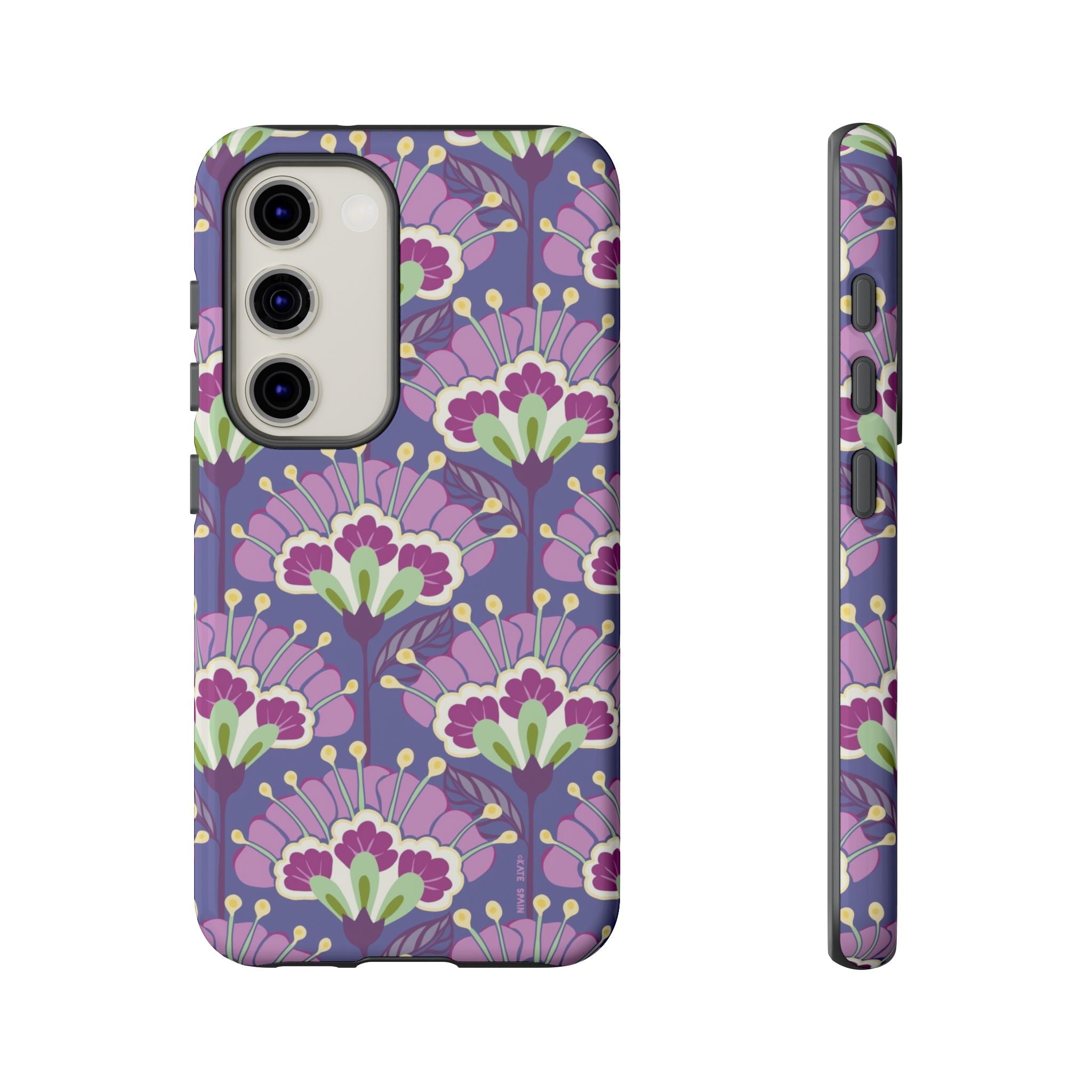 Luxury Lantern Flower Samsung Galaxy S23 Case – Glossy | mauve, purple, lime green floral print