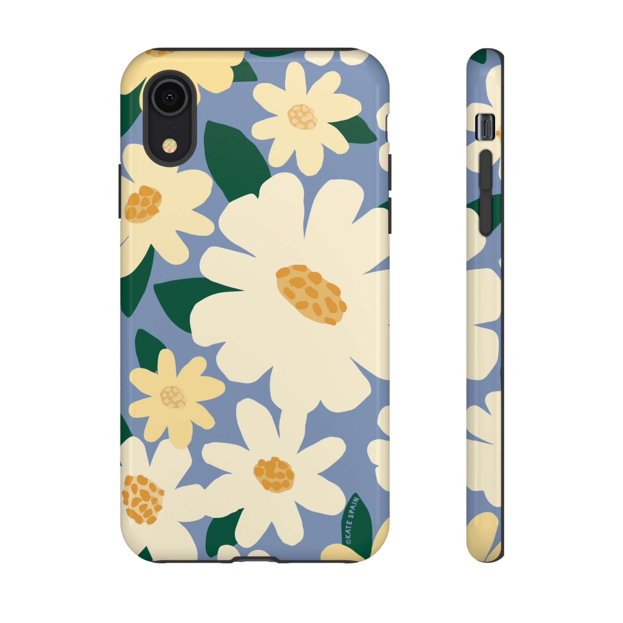 Chamomile Tough iPhone XR Case – Glossy | periwinkle, cream, yellow botanical daisy floral print