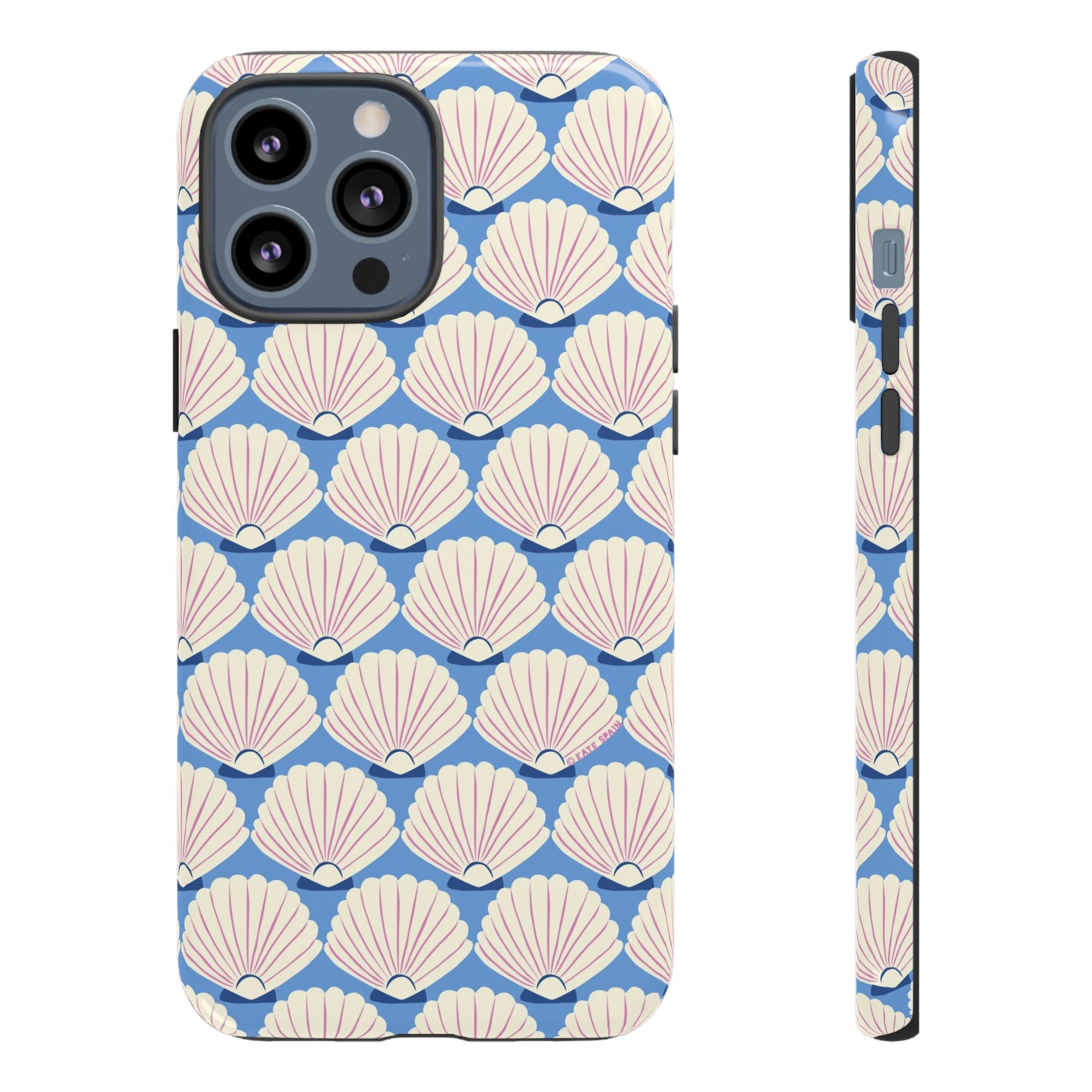 Seashells Tough iPhone 13 Pro Max Case – Glossy | periwinkle, cream, blush scallop shell print