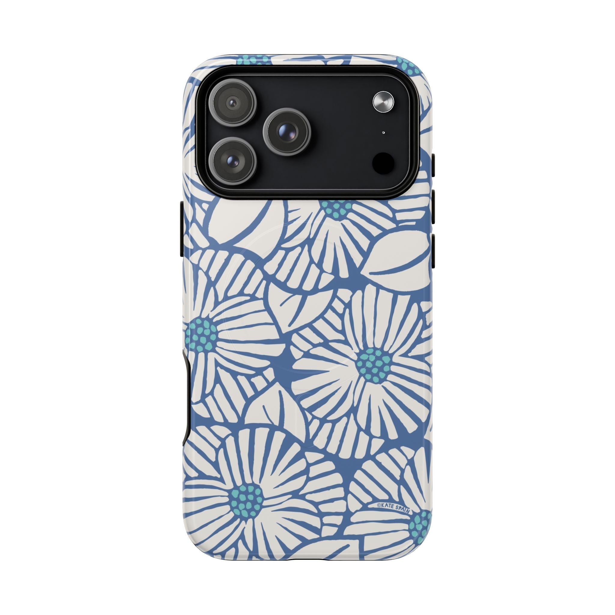 Calendula MagSafe iPhone 17 Pro Max Case – Glossy | periwinkle, cream, teal graphic daisy floral print