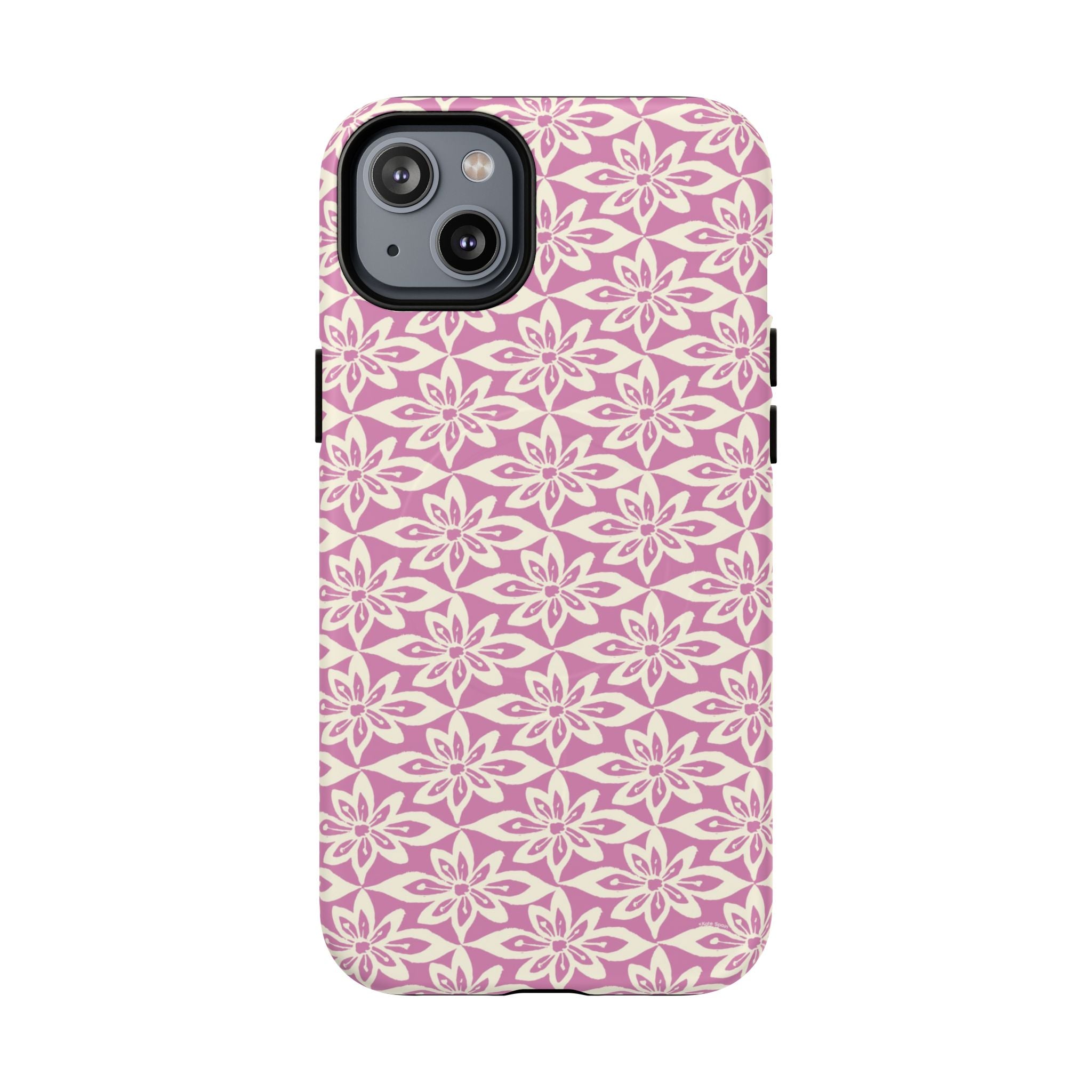 Lily Rose MagSafe iPhone 14 Plus Case – Matte | graphic white lily print on soft rose — botanical MagSafe case by Kate Spain