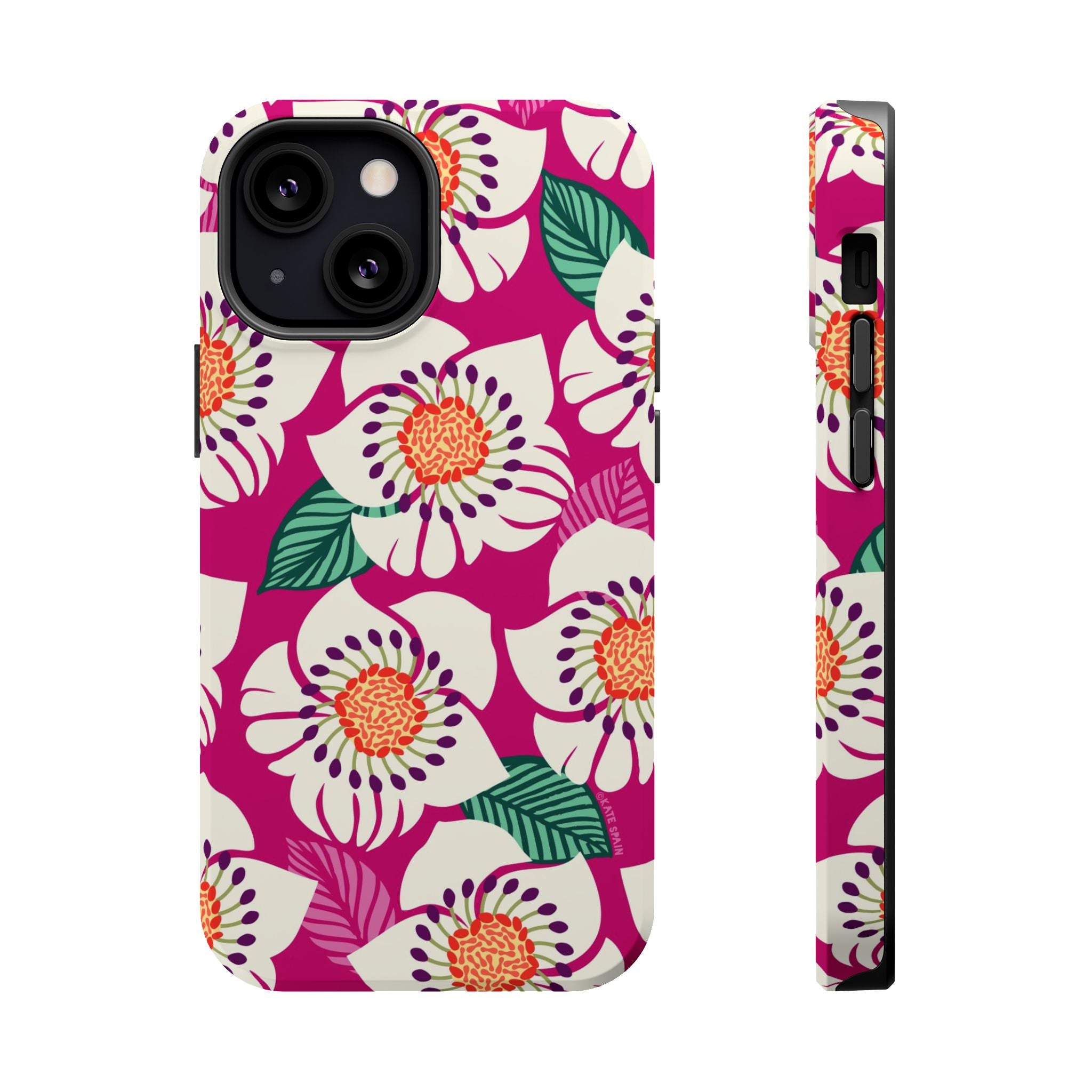Panache Rose MagSafe iPhone 13 mini Case – Matte  | berry, cream white, peach anemone floral print
