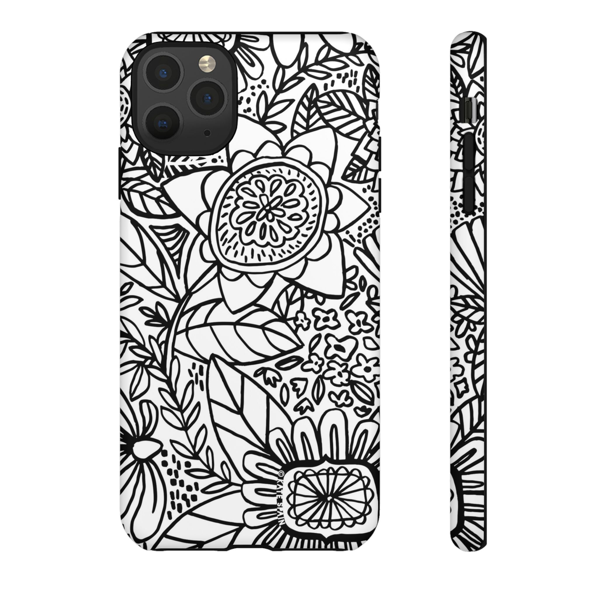 Esprit Tough iPhone 11 Pro Max Case – Matte | white, black botanical line art floral print