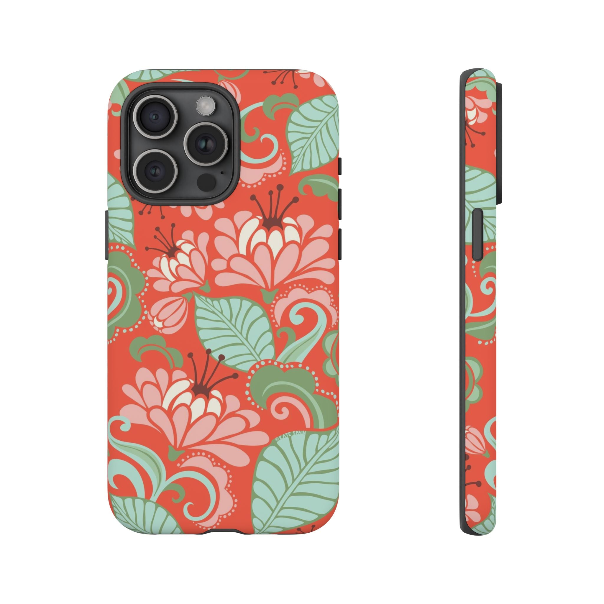 Sarabande Tough iPhone 15 Pro Max Case – Matte | coral, pink, cream, green botanical floral print
