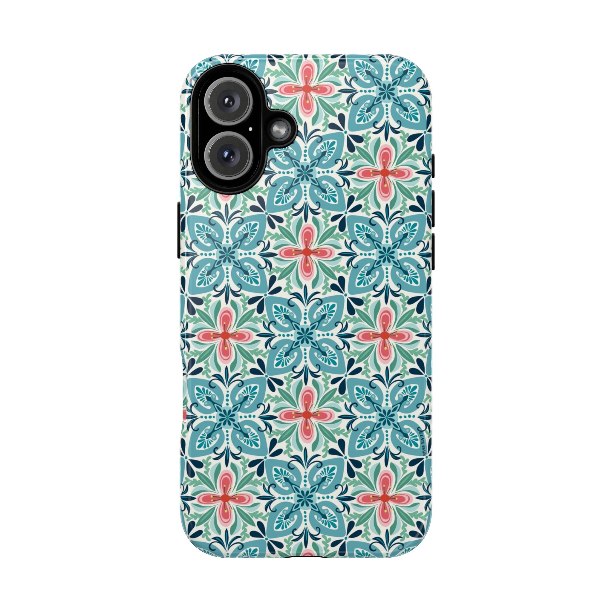Stonecrop Tough iPhone 16 Plus Case – Glossy | sage, cream, blush botanical succulent print