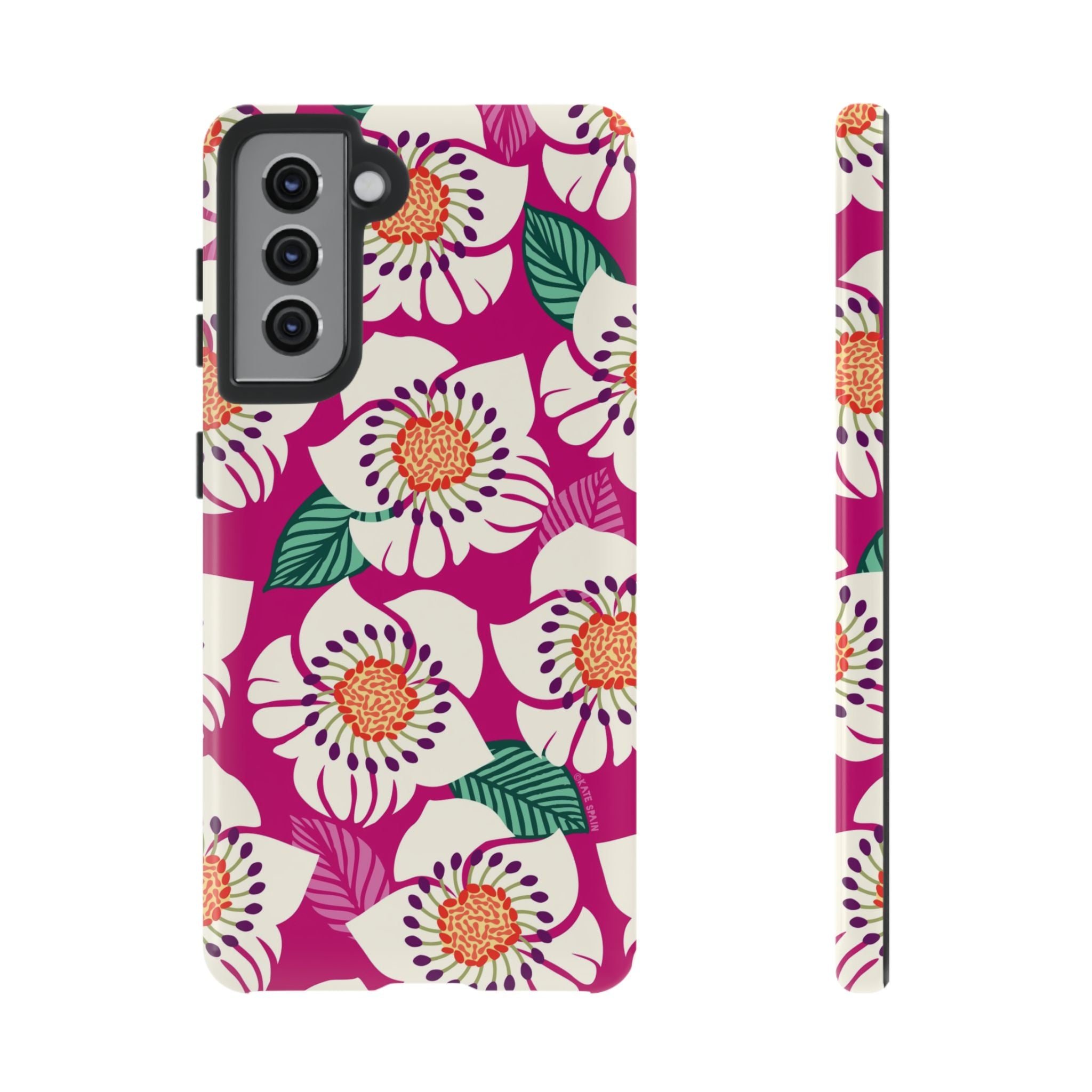 Artistic Panache Samsung Galaxy S21 Case – Glossy | berry, cream white, peach anemone floral print