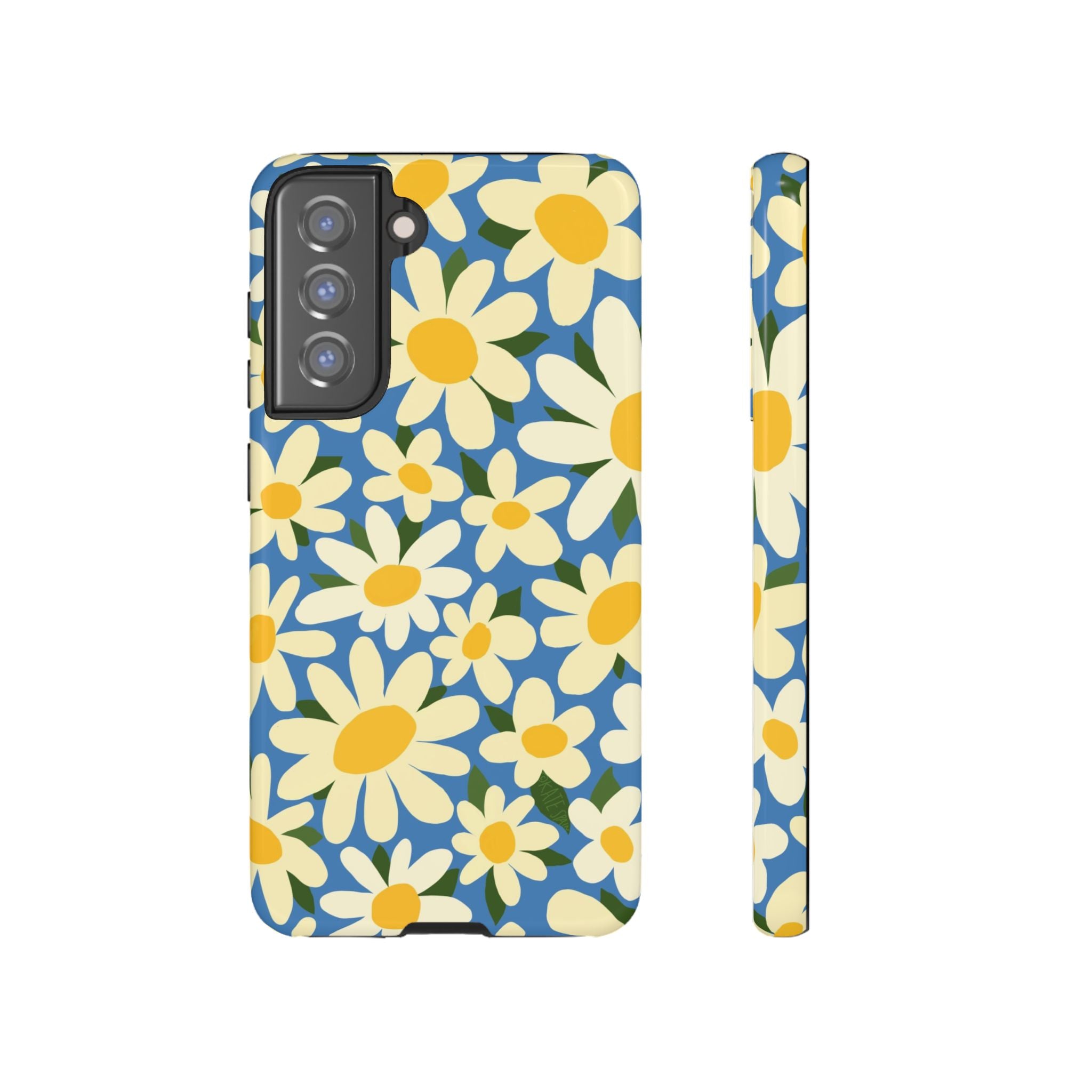 Luxury Shasta Samsung Galaxy S21 FE Case – Glossy | blue, yellow, white daisy floral print