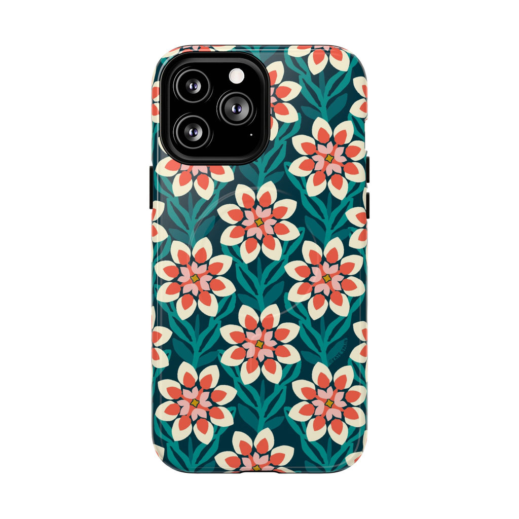 Modern Dahlia MagSafe iPhone 13 Pro Max – Glossy | teal, coral, cream botanical dahlia floral print