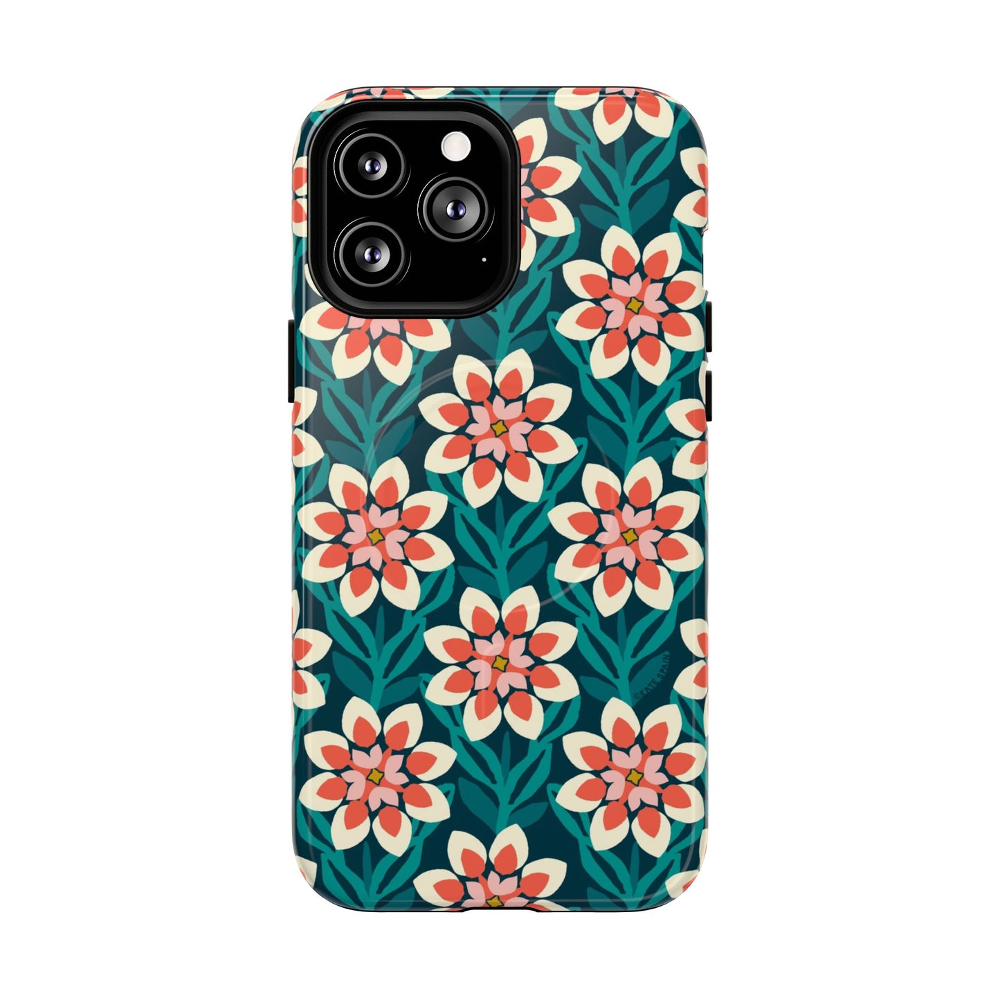 Modern Dahlia MagSafe iPhone Case - Teal Allover Pattern