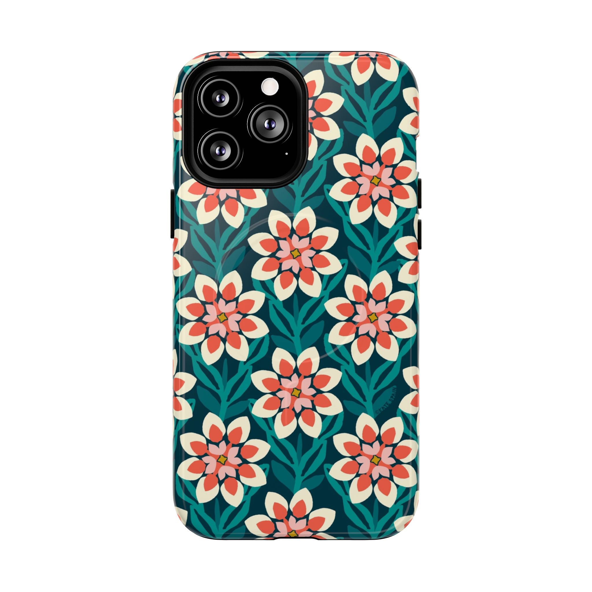 Modern Dahlia MagSafe iPhone 13 Pro Max – Glossy | teal, coral, cream botanical dahlia floral print