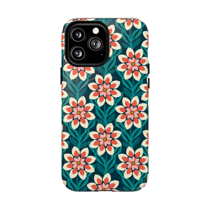 Modern Dahlia MagSafe iPhone Case - Teal Allover Pattern