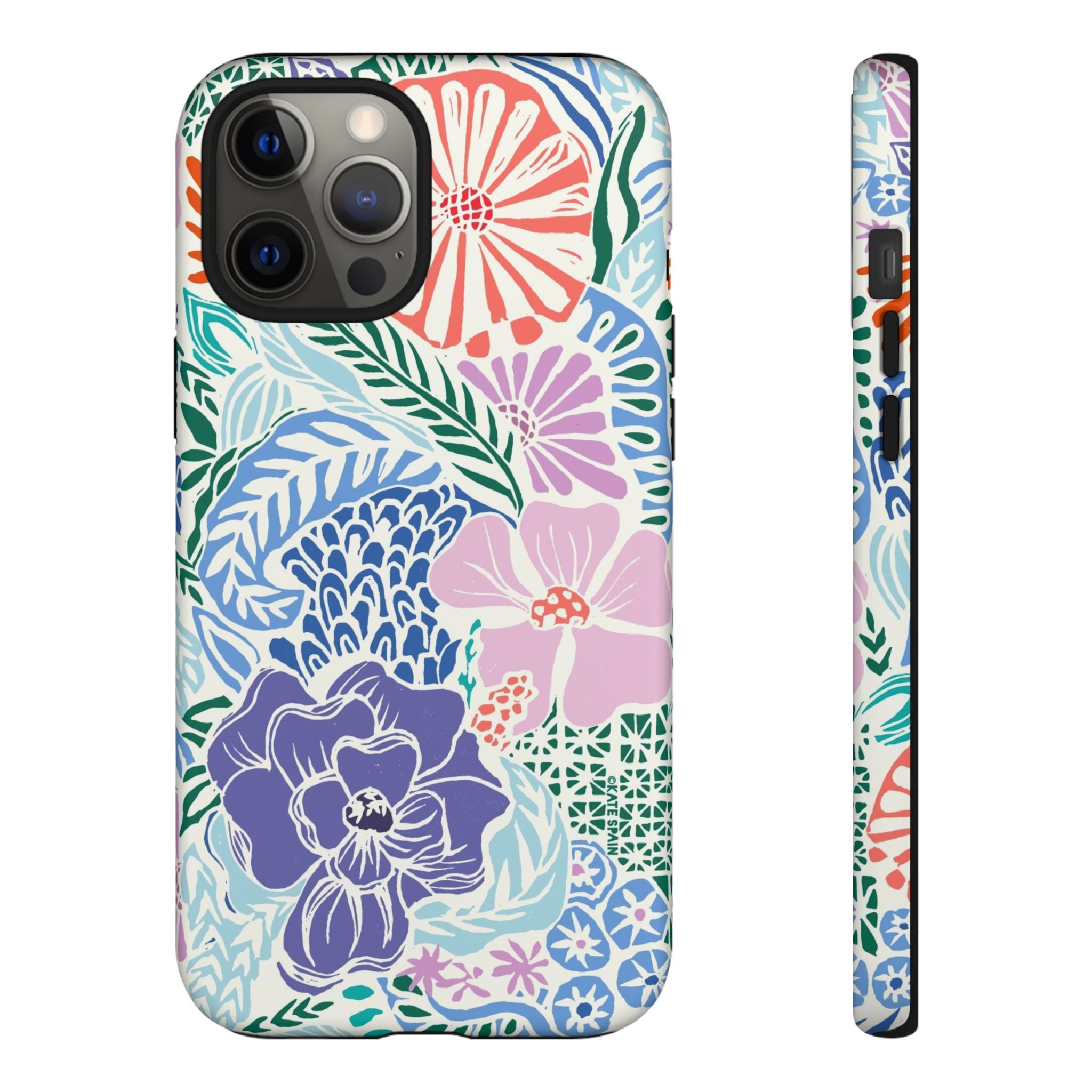 Tropica Tough iPhone 12 Pro Max Case – Matte | purple, coral, pink, blue botanical tropical floral print