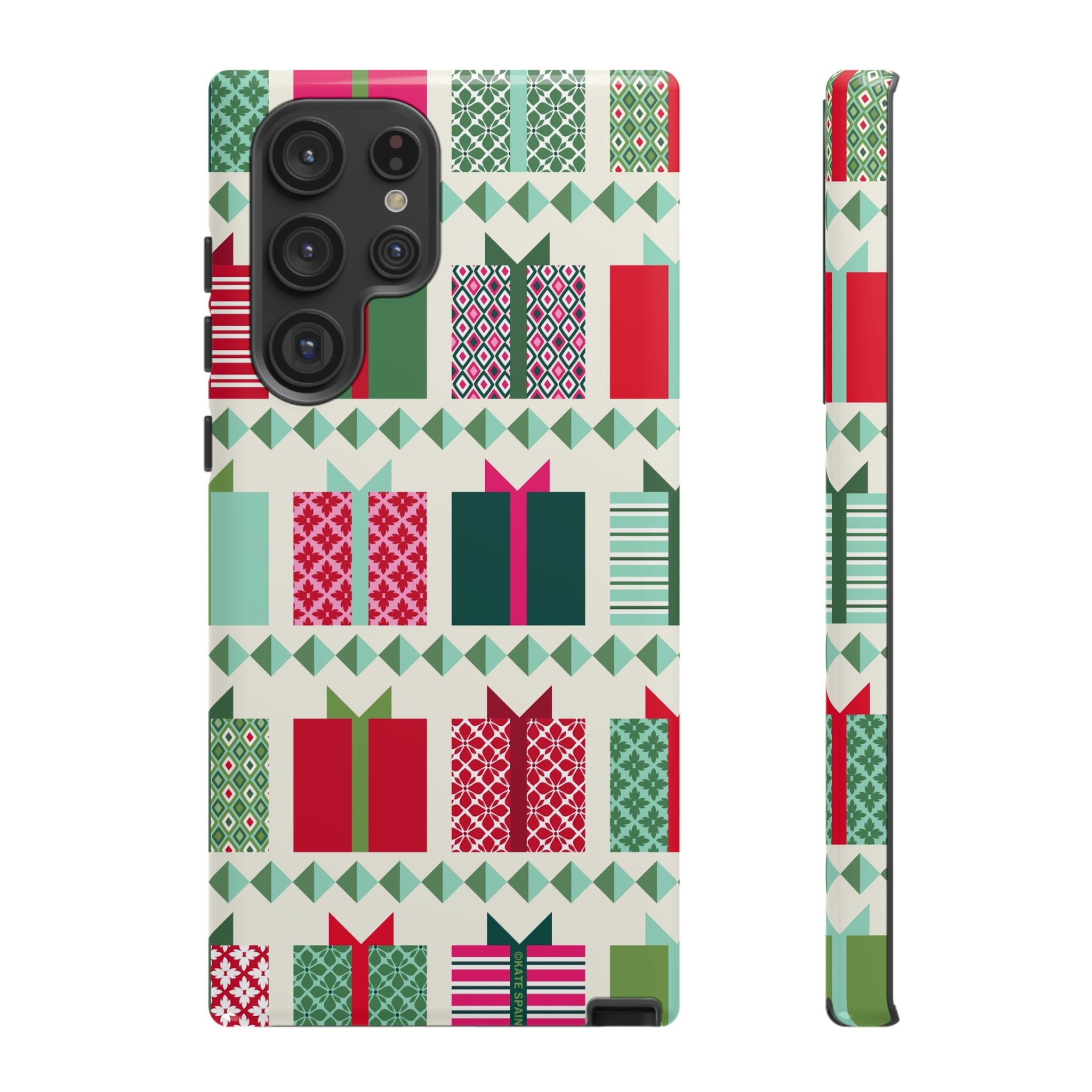 All Wrapped Up Samsung Galaxy S22 Ultra Case – Glossy | cream, red, pink, green, mint geometric gift wrap holiday print