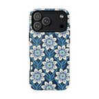 Luxury Modern Dahlia MagSafe iPhone 17 Pro Max Case – Matte  | navy, slate blue, white geometric dahlia tile floral print