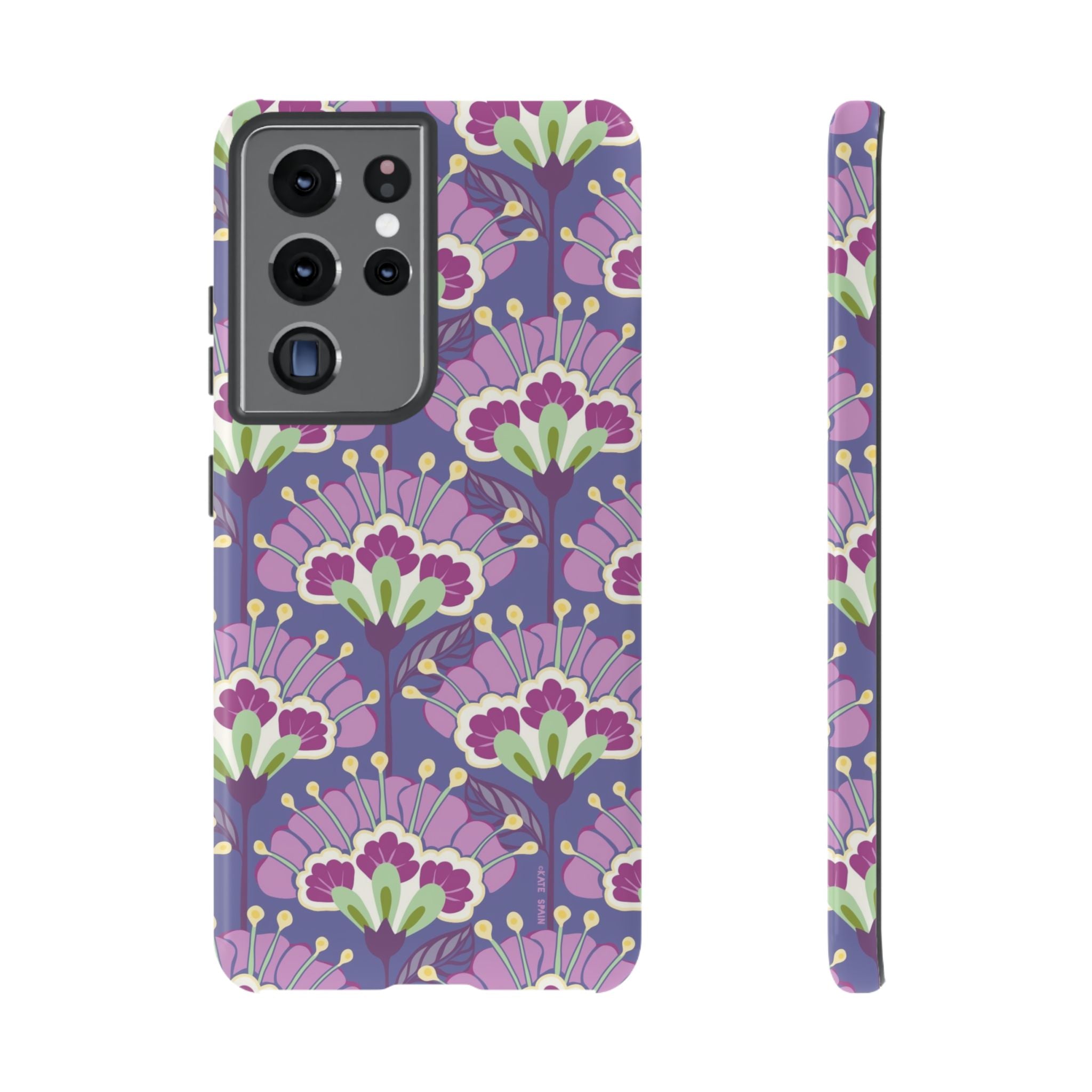 Luxury Lantern Flower Samsung Galaxy S21 Ultra Case – Glossy | mauve, purple, lime green floral print