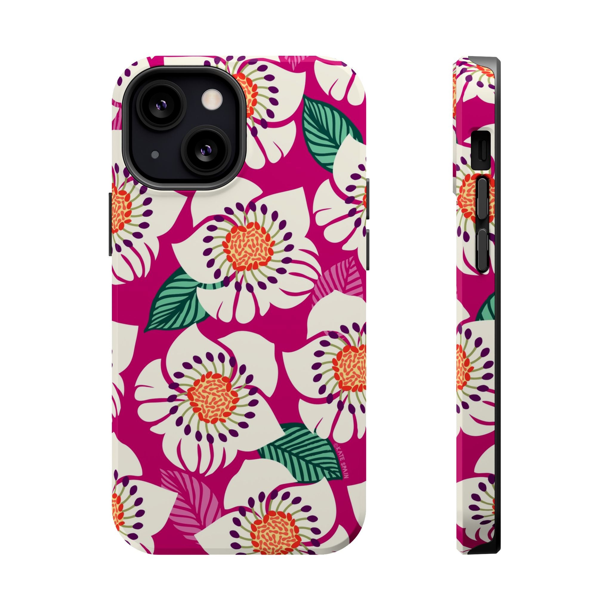 Panache Rose MagSafe iPhone 13 mini Case – Glossy | berry, cream white, peach anemone floral print