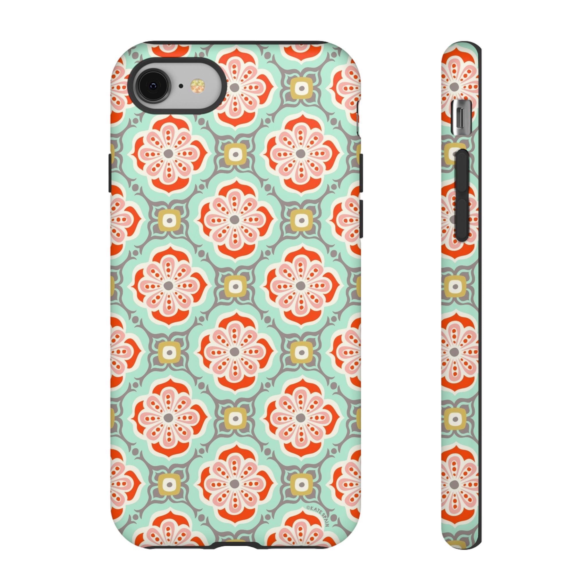 Alhambra Tough iPhone 8 Case – Matte | aqua, coral, blush geometric medallion floral print