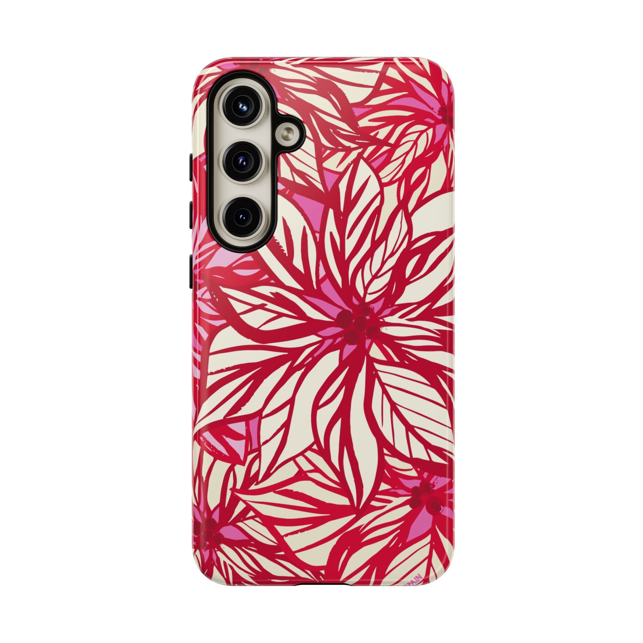 Poinsettia Samsung Galaxy S24 Plus Case – Glossy | cream, red, pink poinsettia botanical print