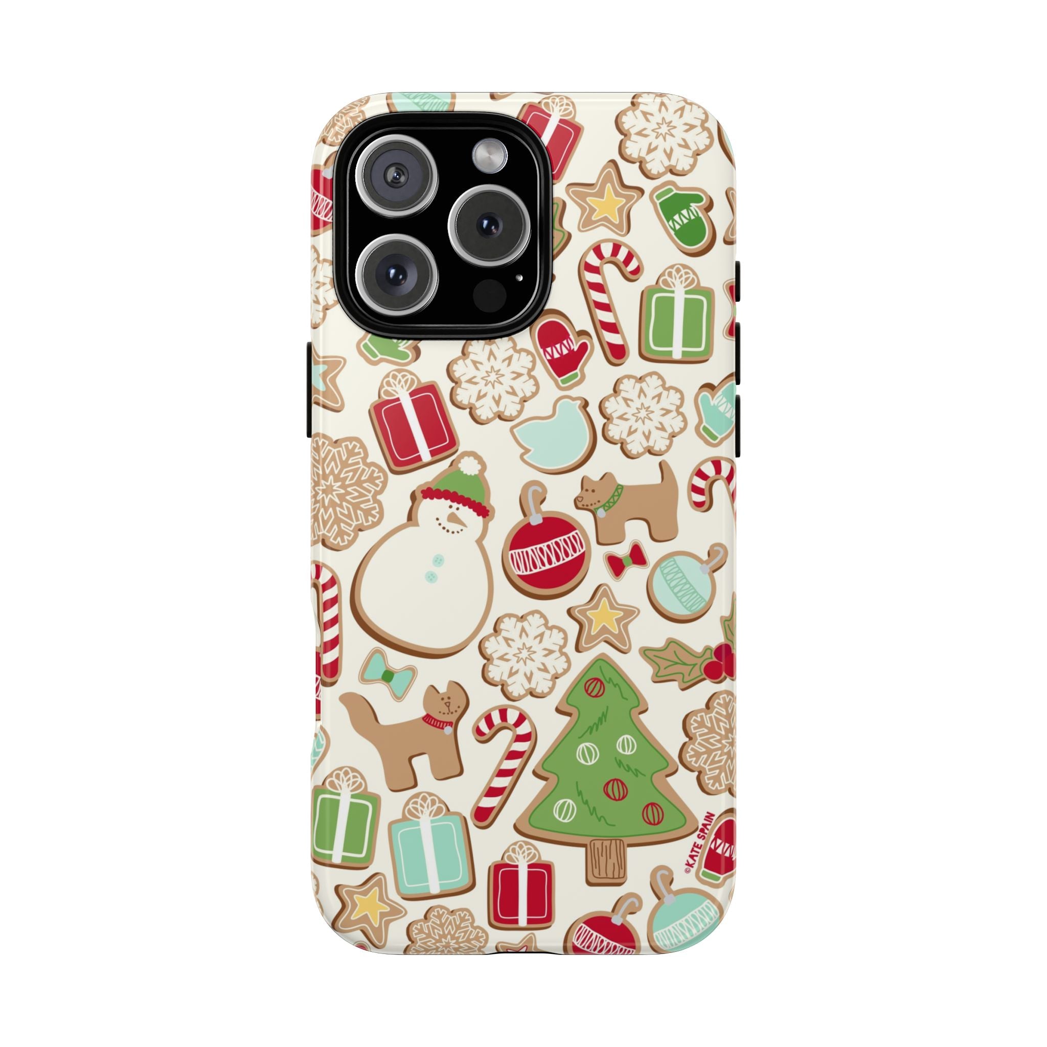 Gingerbread Cookies Tough iPhone 16 Pro Max Case – Glossy | cream, red, green gingerbread holiday cookie print