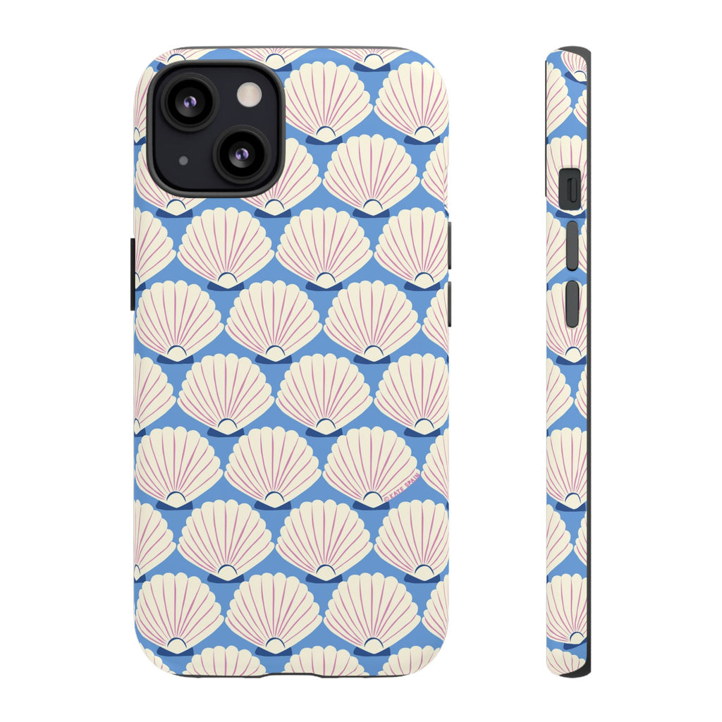 Seashells Tough iPhone 13 Case – Glossy | periwinkle, cream, blush scallop shell print