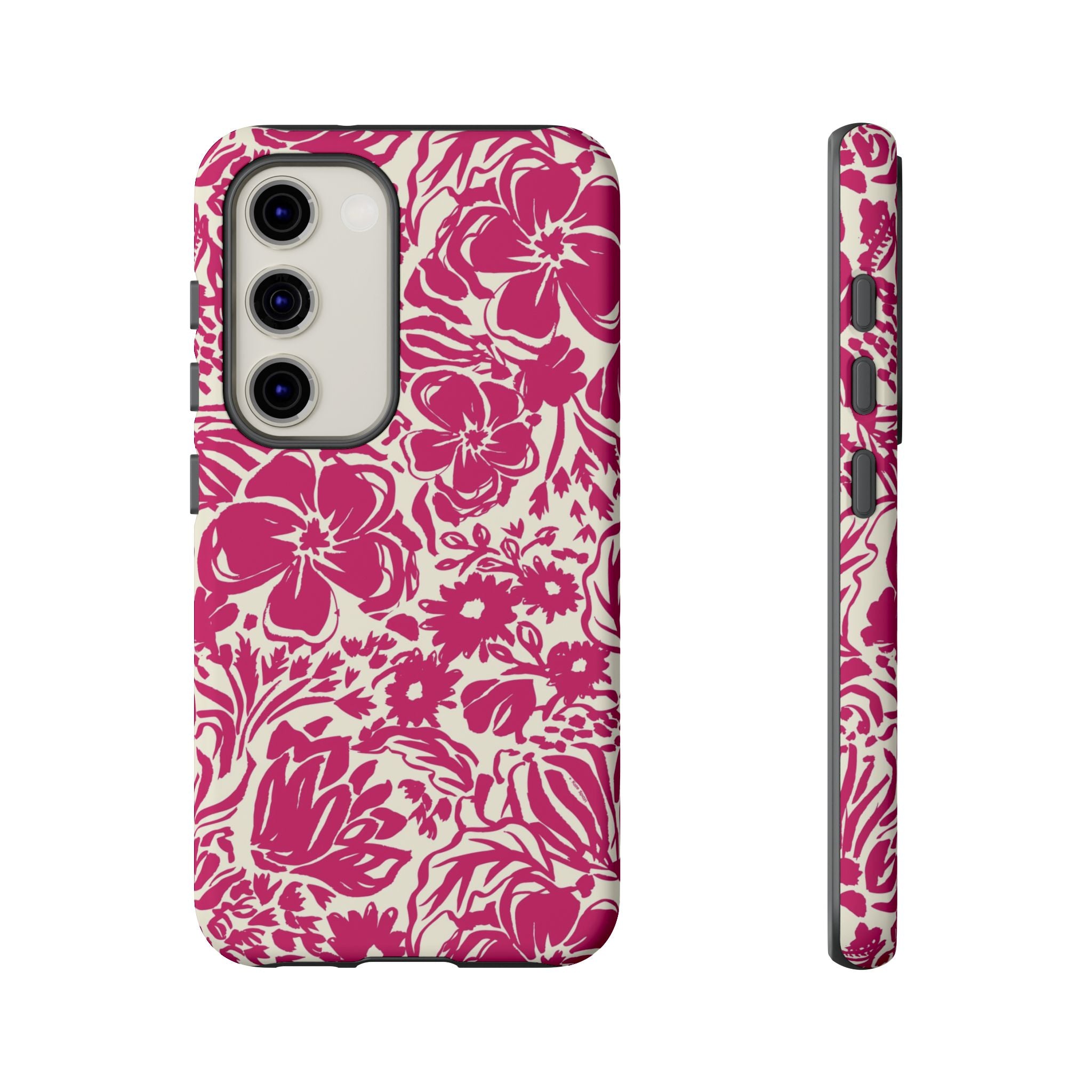Rhapsody Bright Pink Samsung Galaxy S23 Matte case — bold magenta floral print on cream by Kate Spain