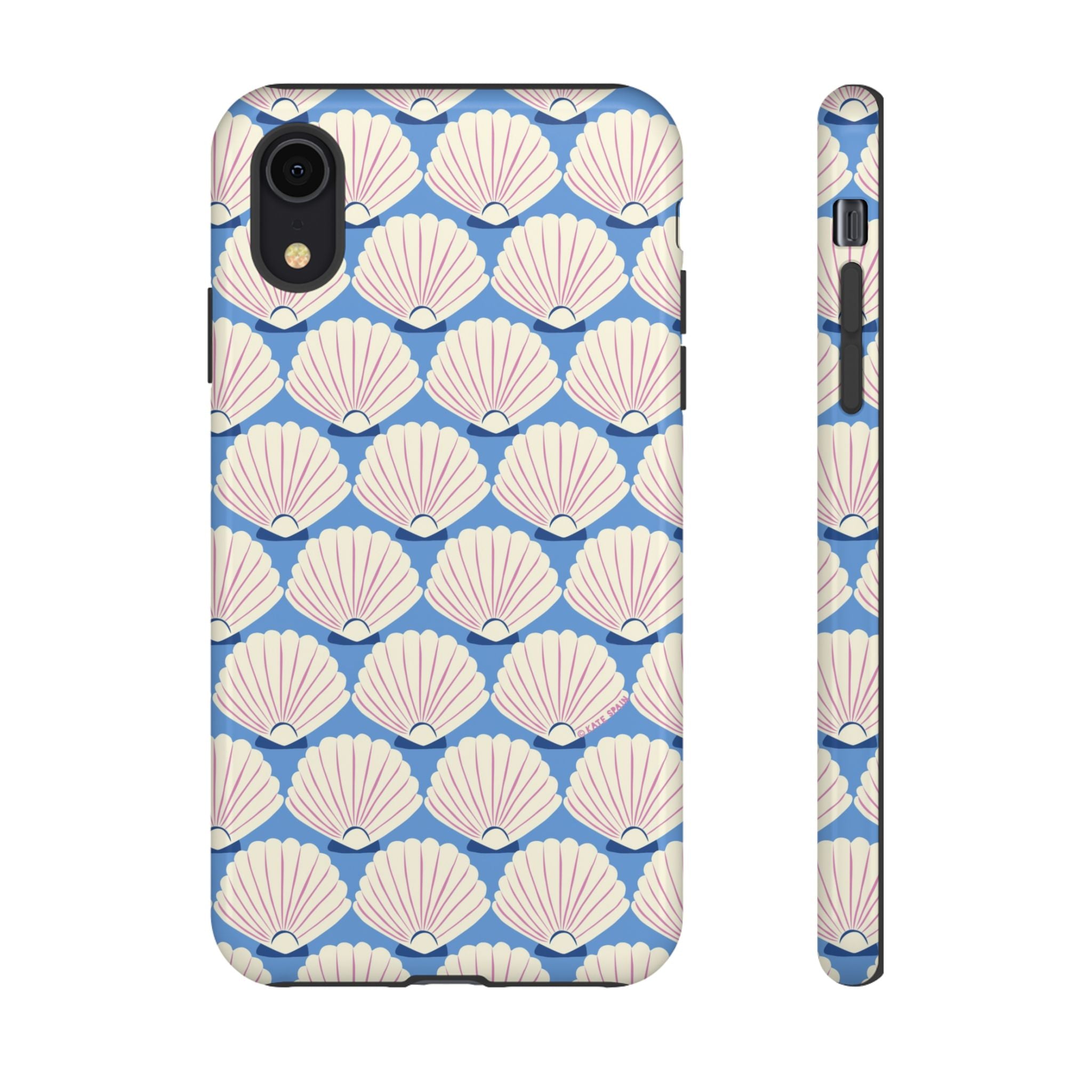 Seashells Tough iPhone XR Case – Glossy | periwinkle, cream, blush scallop shell print