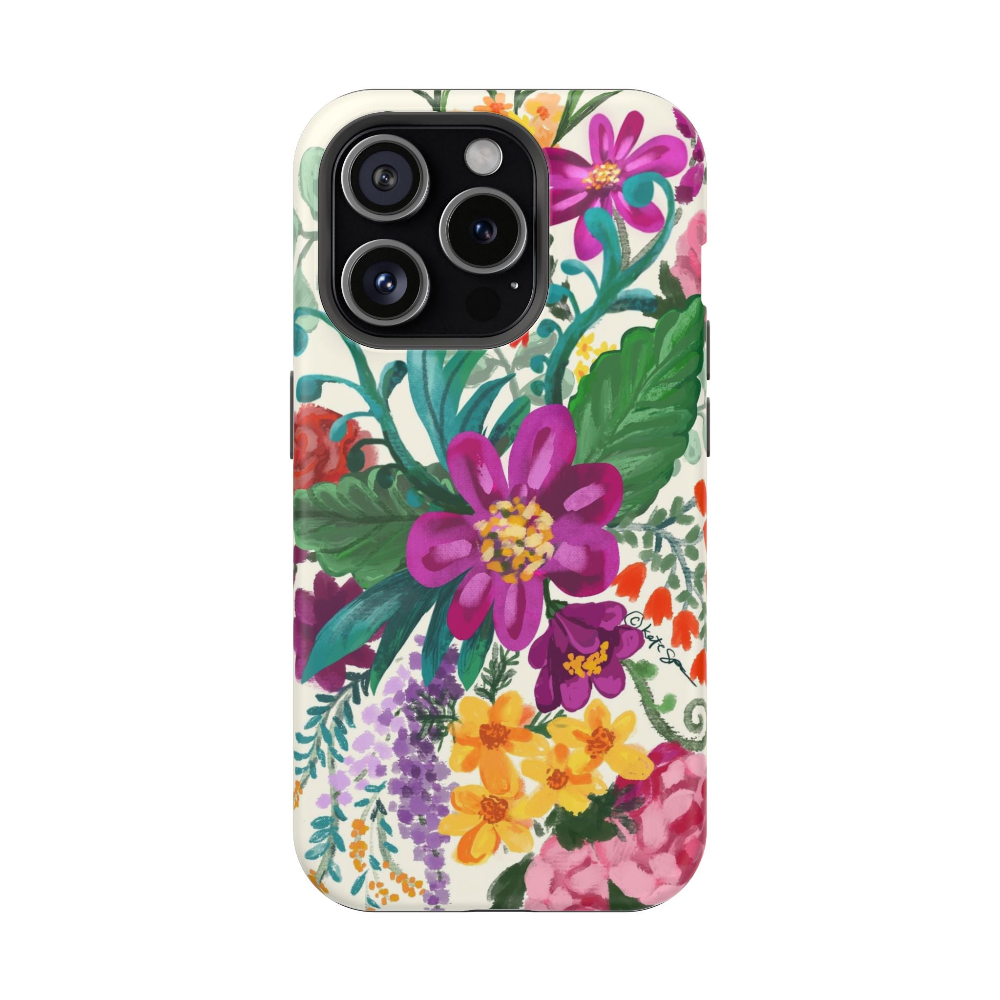 Posy MagSafe iPhone 15 Pro Case – Matte | white, magenta, yellow, purple vibrant botanical floral print
