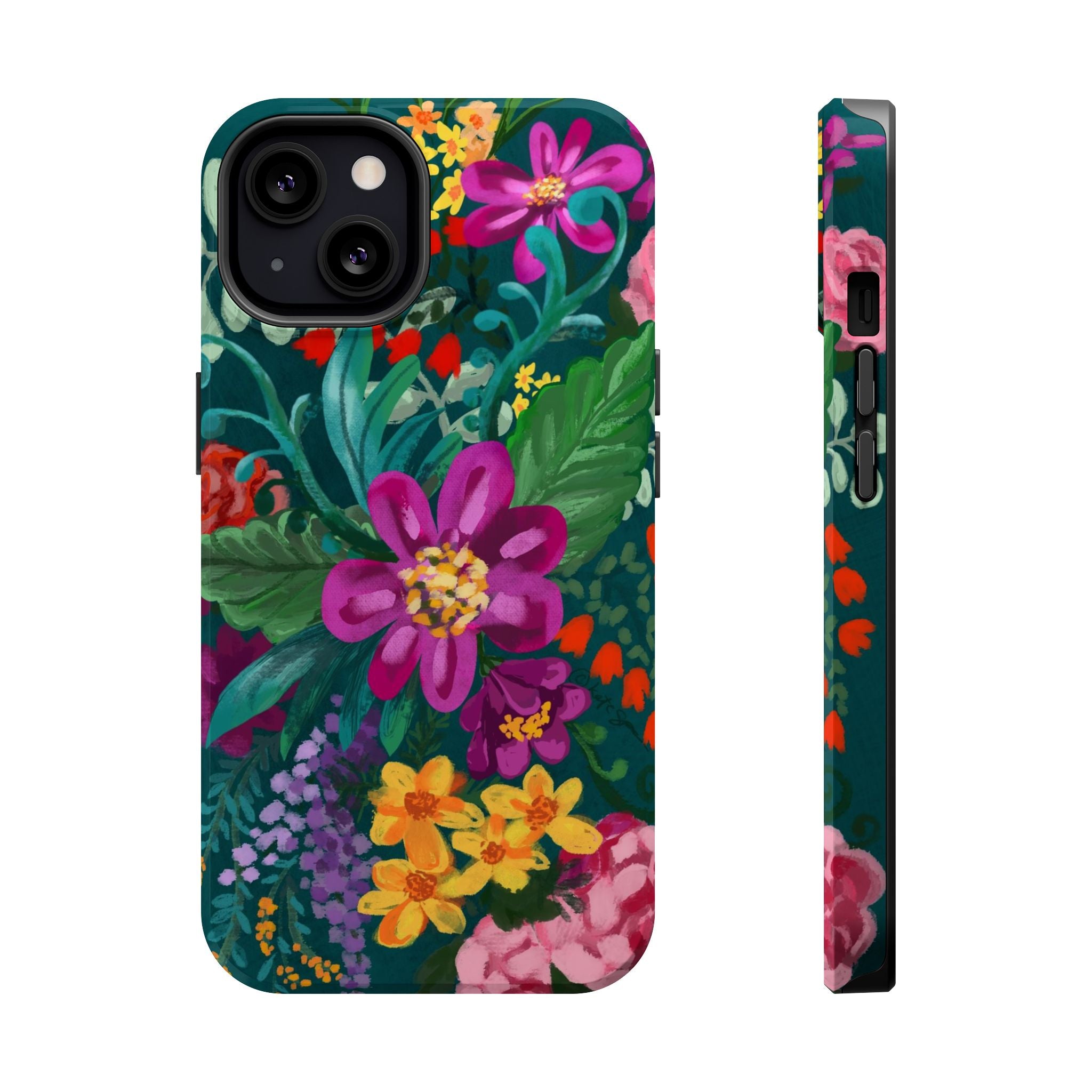 Posy MagSafe iPhone 13 Case – Glossy | teal, magenta, yellow, pink vibrant botanical floral print