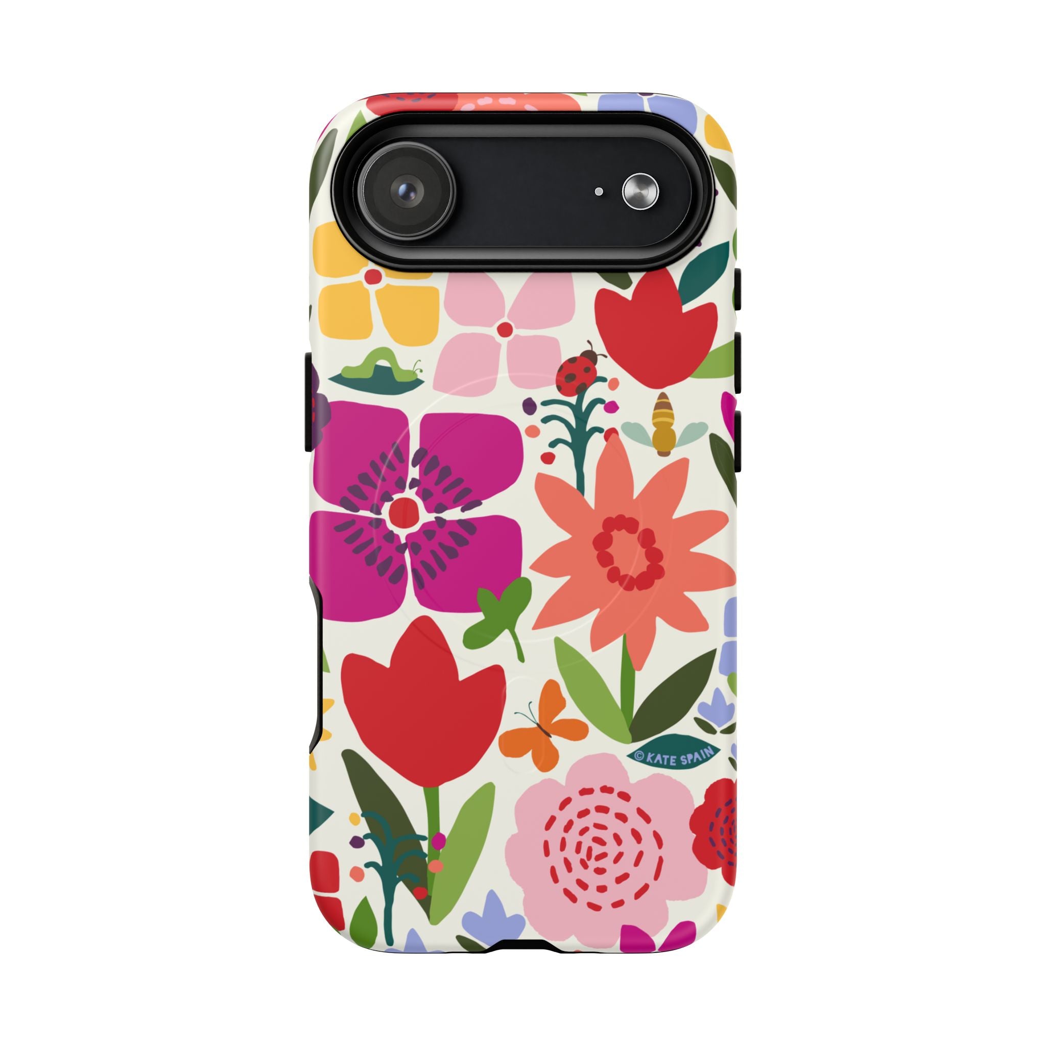 Happy Blooms MagSafe iPhone 17 Air Case – Matte | cream, red, magenta, coral botanical floral print