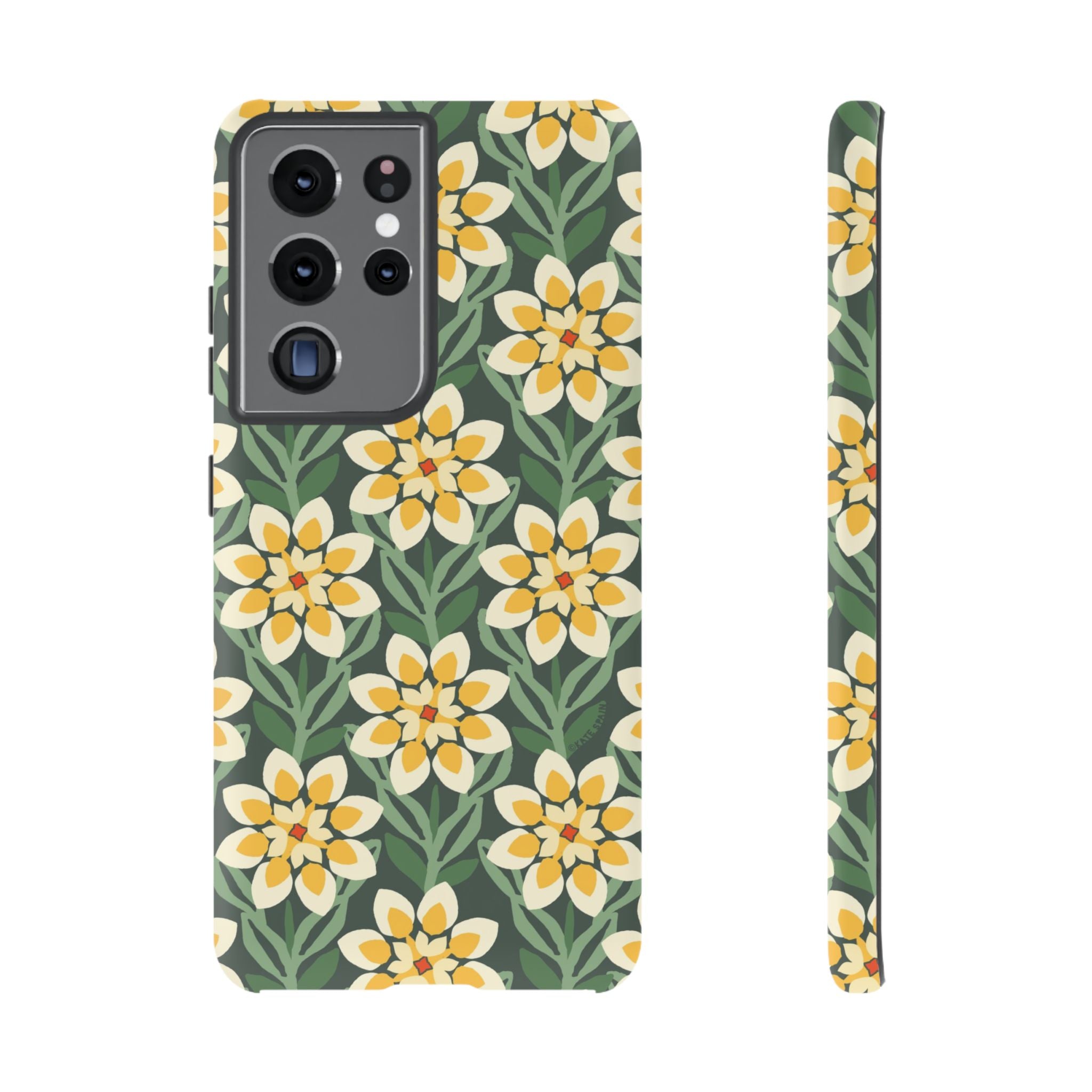 Luxury Modern Dahlia Samsung Galaxy S21 Ultra Case – Matte | forest green, yellow, cream modern dahlia print