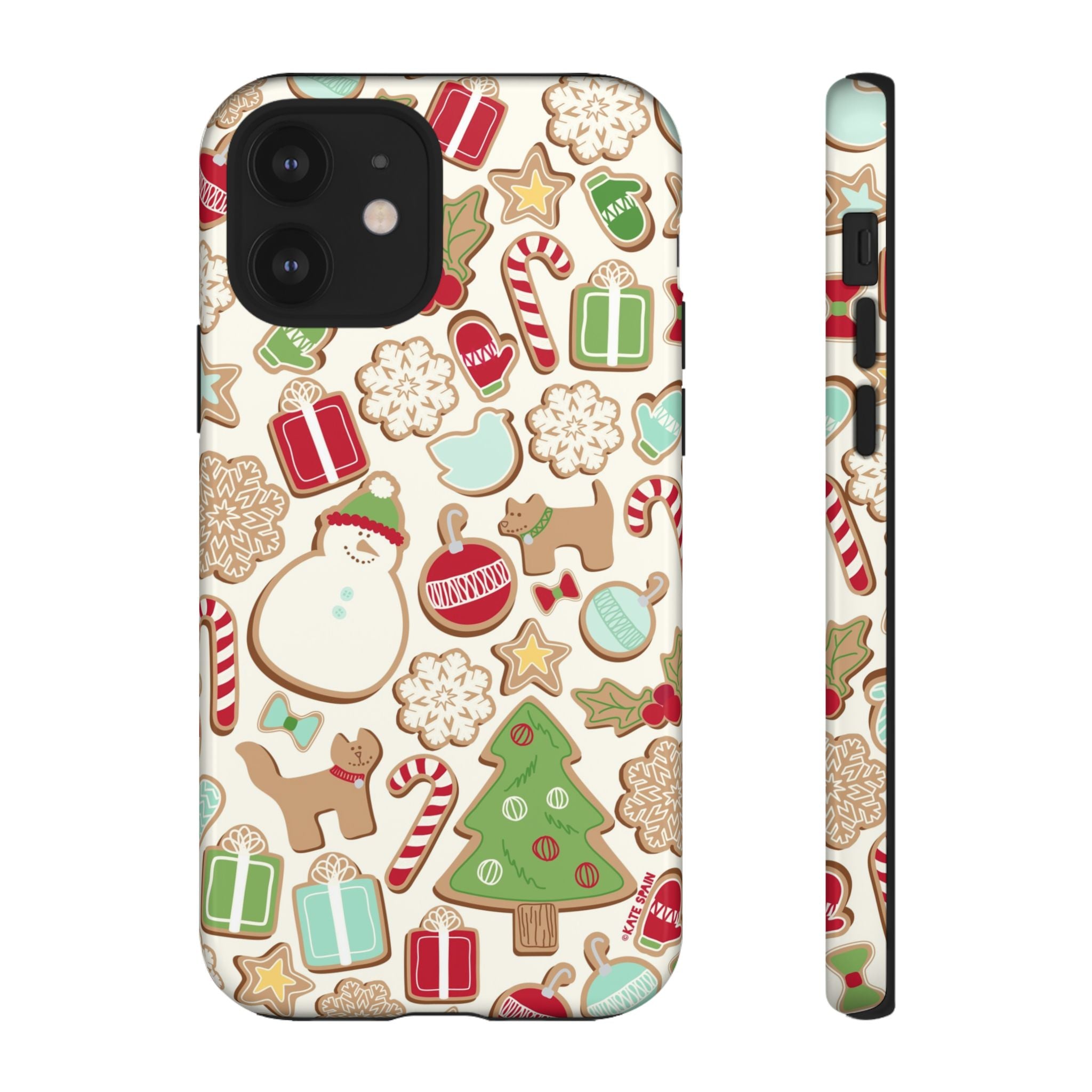 Gingerbread Cookies Tough iPhone 12 Case – Glossy | cream, red, green gingerbread holiday cookie print