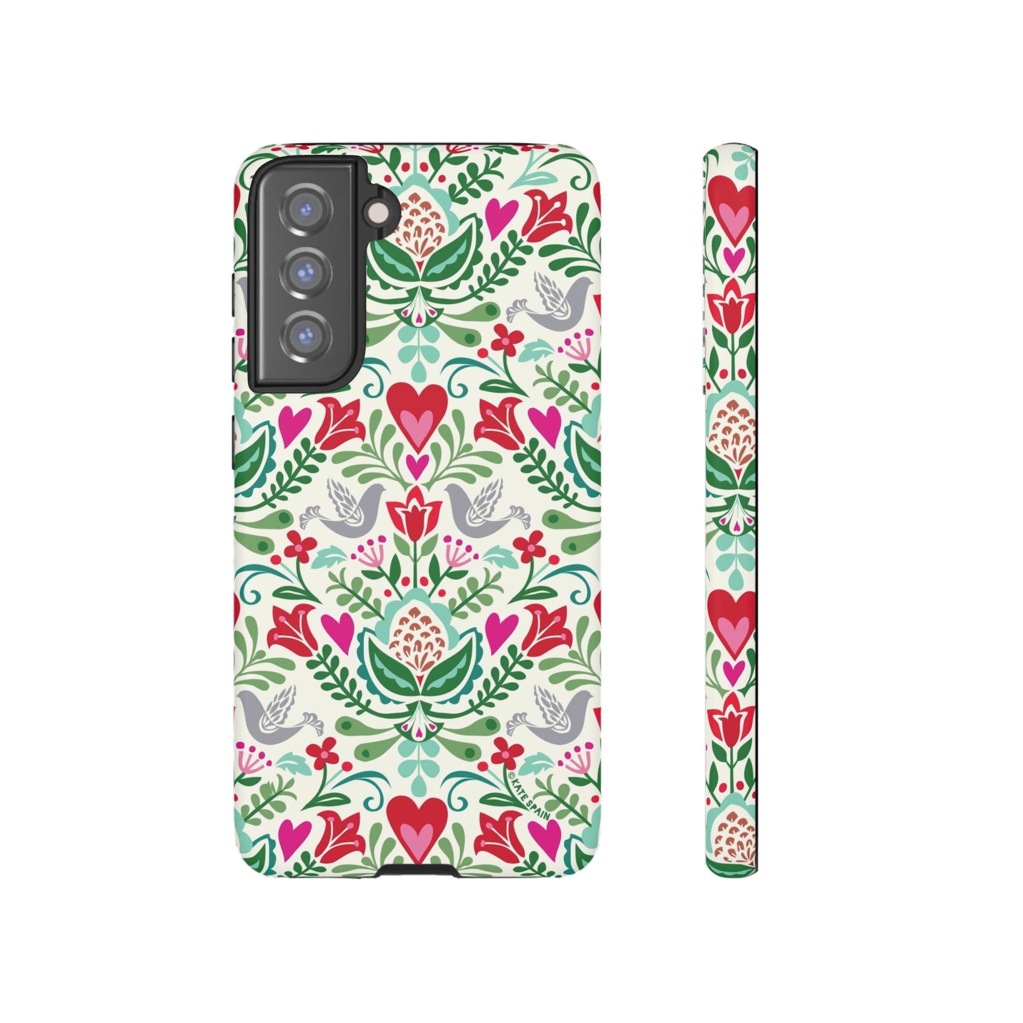 Rosemaling Samsung Galaxy S21 FE Case – Matte | white, red, green rosemaling floral print